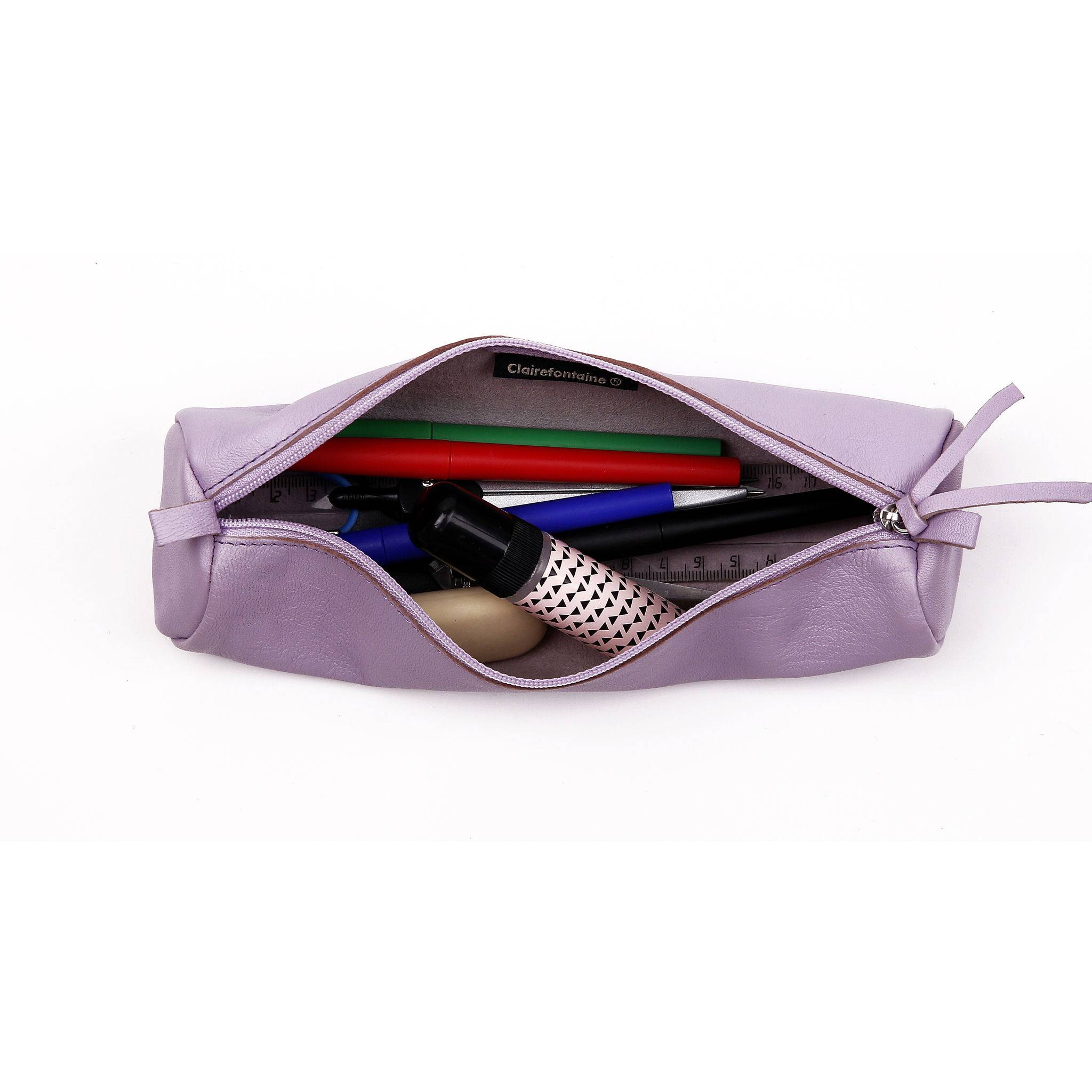 Clairefontaine 6x Schlampermäppchen gefärbtes Leder Ø5,5x22 cm lila 410149C