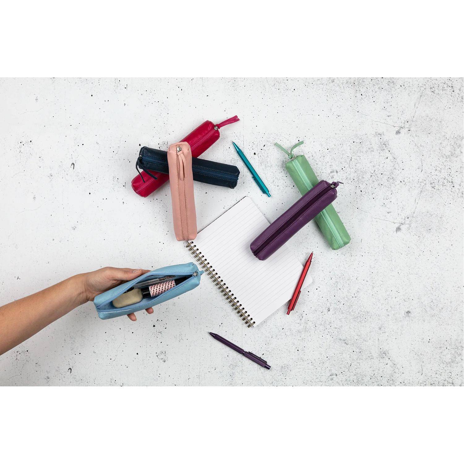 Clairefontaine 4x Schlampermäppchen Leder SLIM 19,5x2,5x4cm grün 410152C