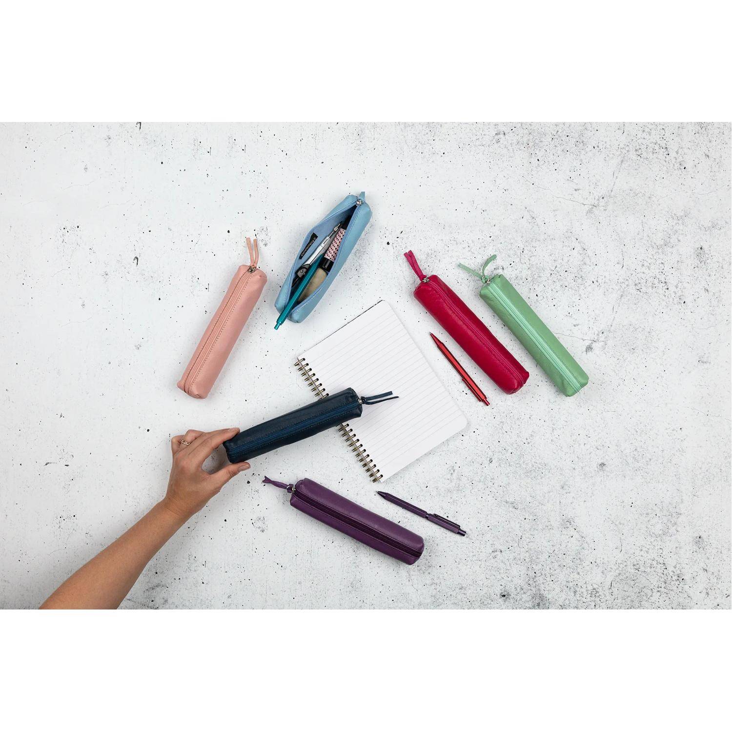 Clairefontaine 4x Schlampermäppchen Leder SLIM 19,5x2,5x4cm violett 410155C