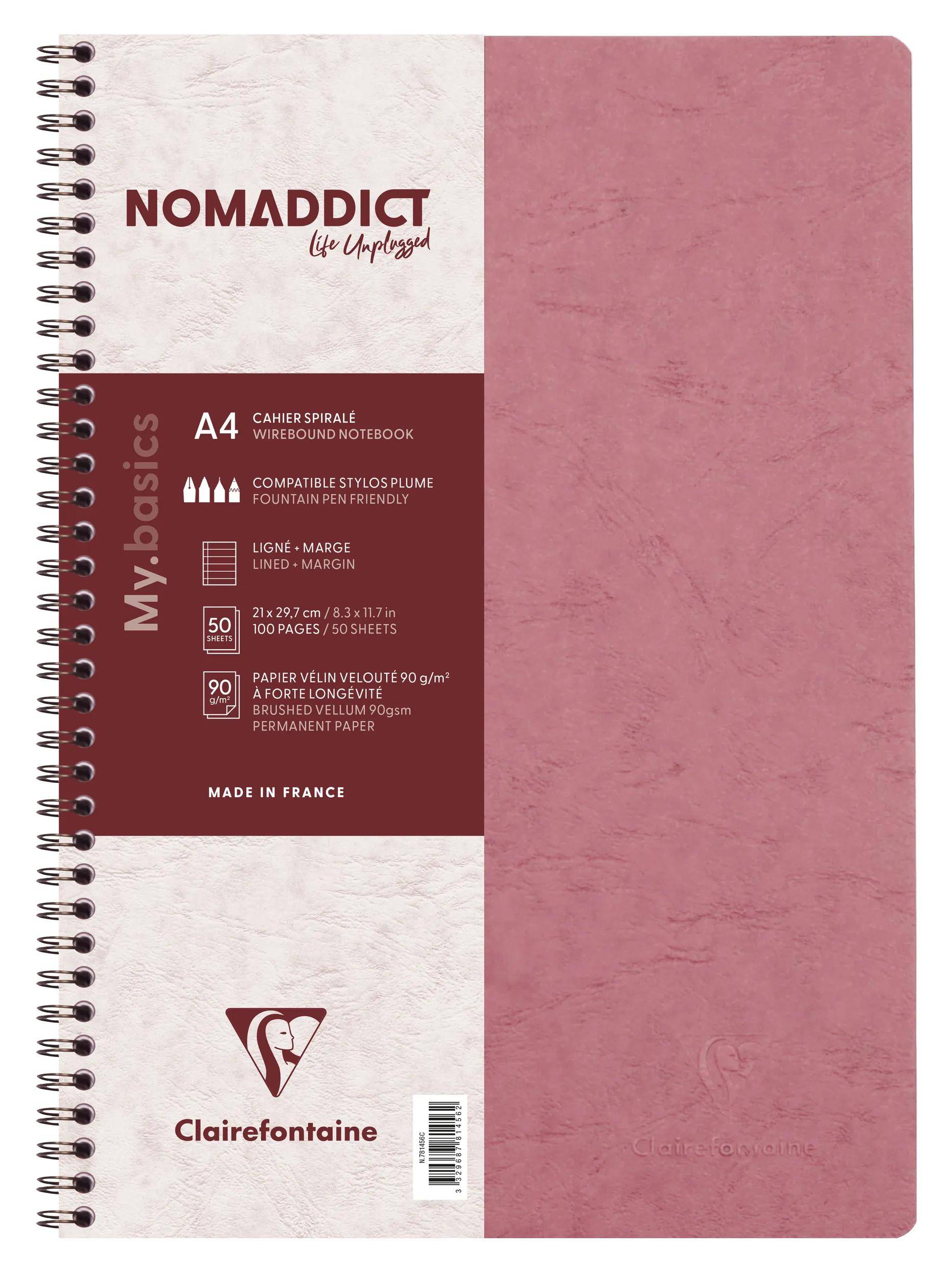 Clairefontaine 5x Spiralbuch A4, 50 Bl liniert Rand 90g Antikrosa 781456C