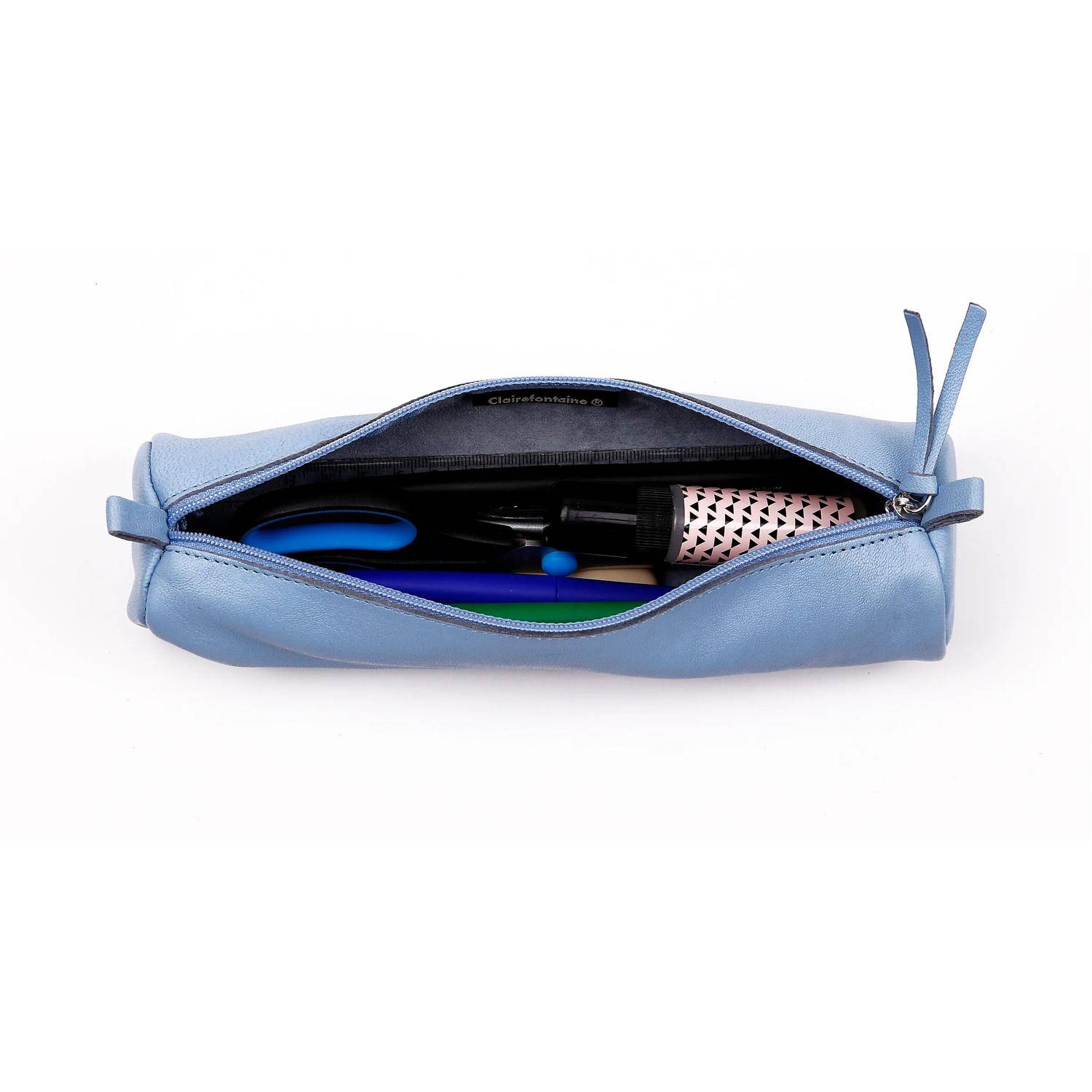 Clairefontaine 6x Schlampermäppchen gefärbtes Leder Ø5,5x22cm himmelblau 410159C