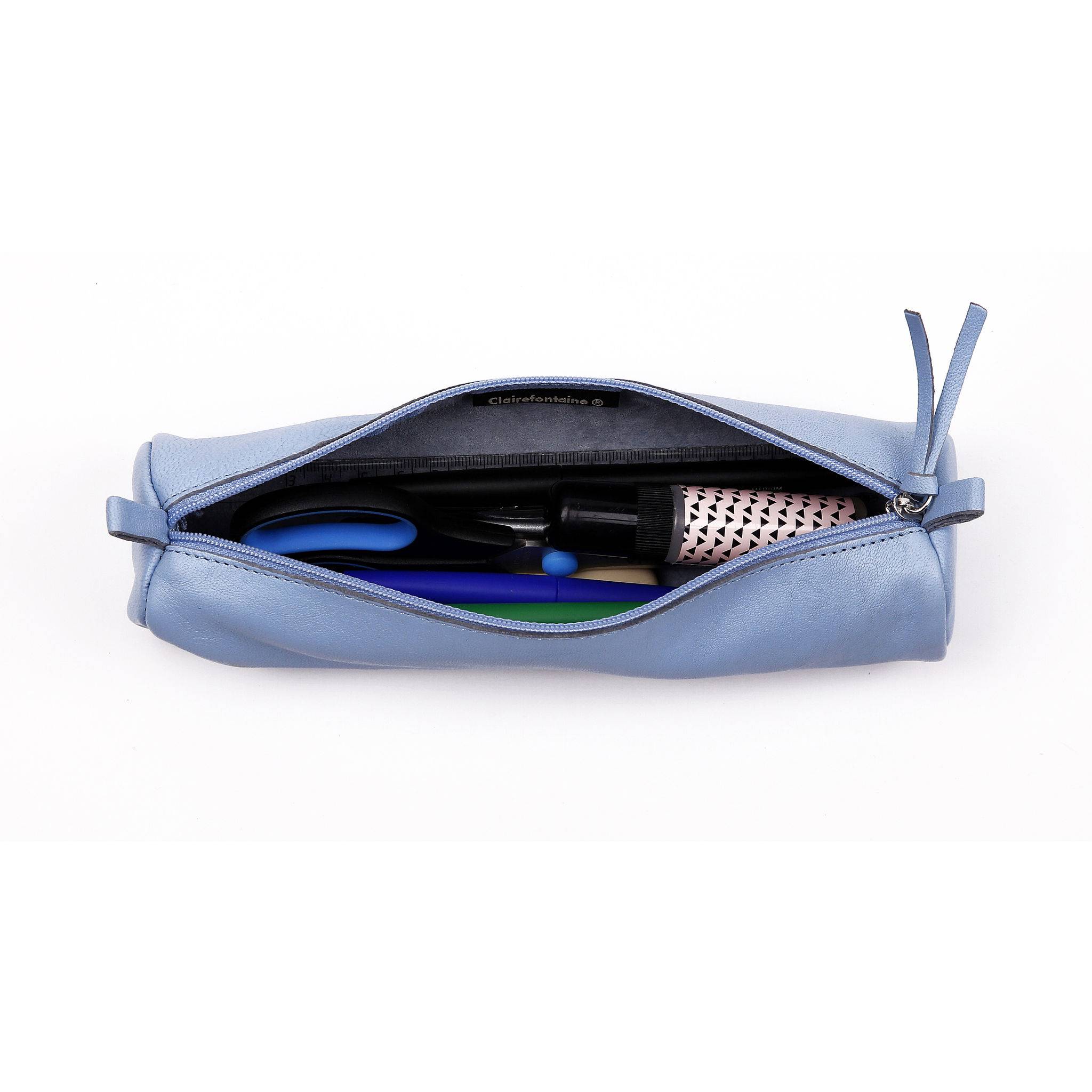 Clairefontaine 6x Schlampermäppchen gefärbtes Leder Ø5,5x22cm himmelblau 410159C