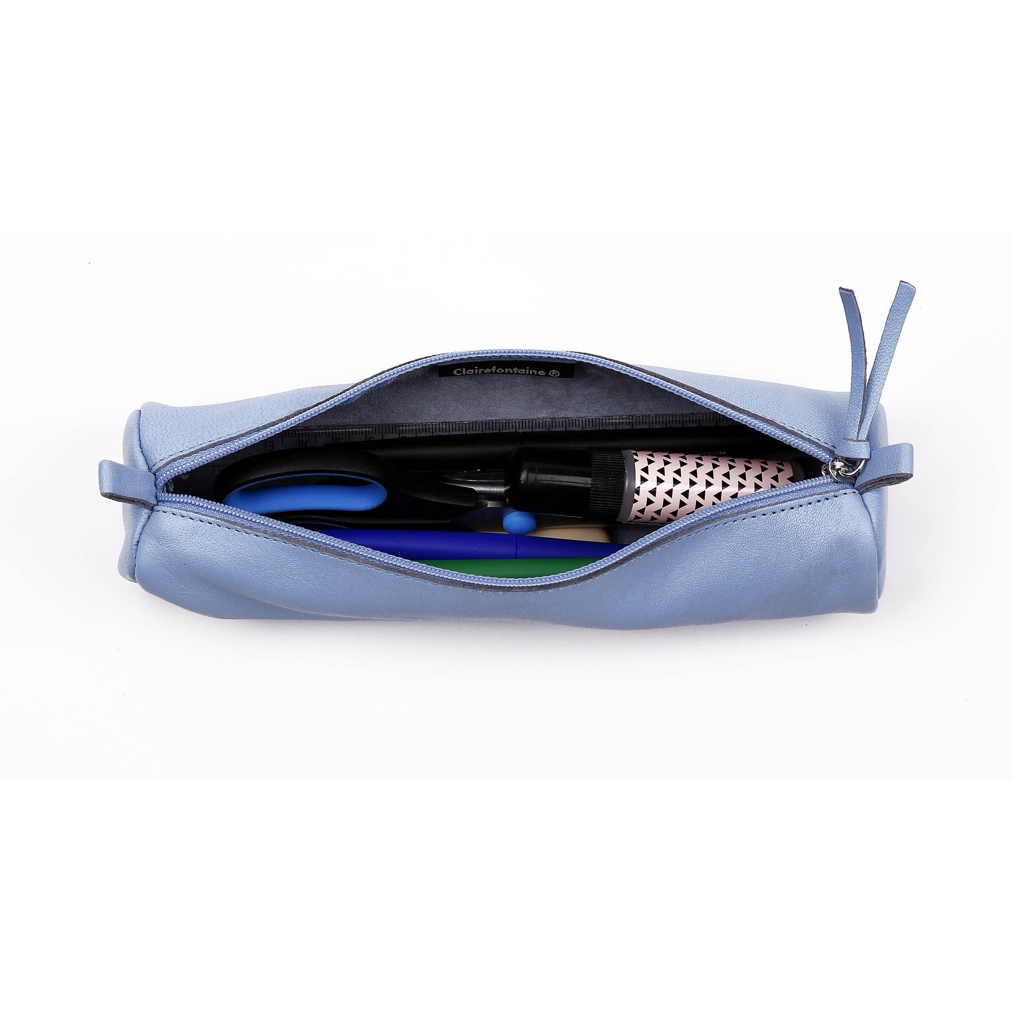 Clairefontaine 6x Schlampermäppchen gefärbtes Leder Ø5,5x22cm himmelblau 410159C