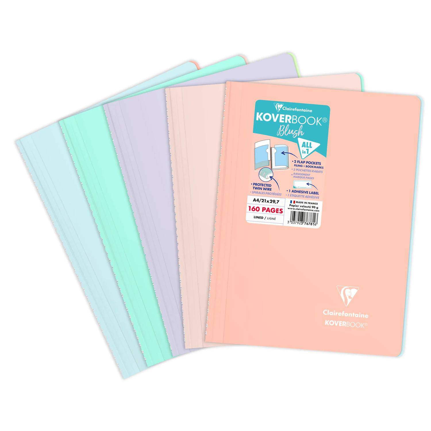 Clairefontaine 5x Koverbook Spiralblock A4 80 Blatt liniert Sortiert 376781C