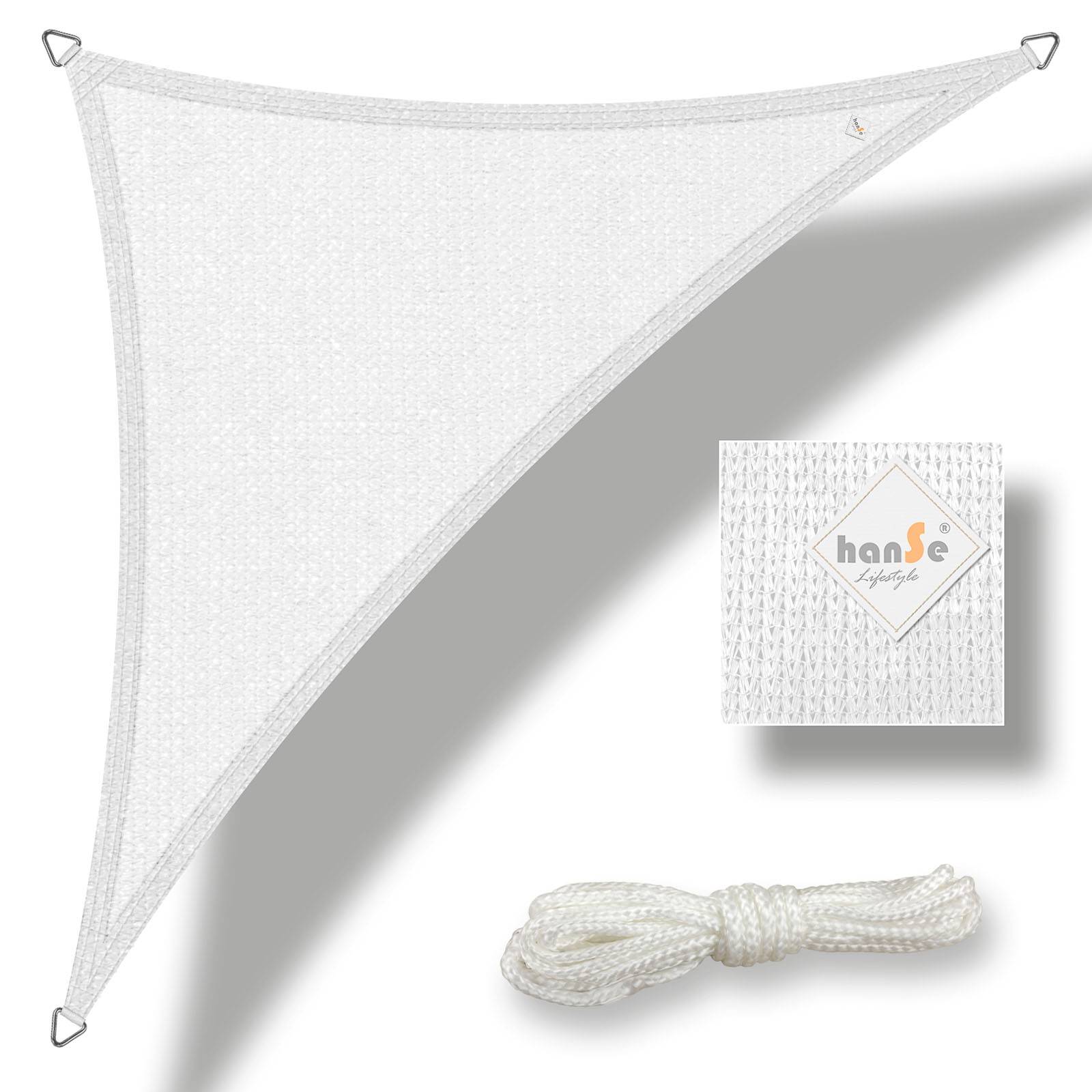 hanSe Sonnensegel Schattensegel Sonnenschutz UV-Beständig Dreieck 3x3x3m Weiß