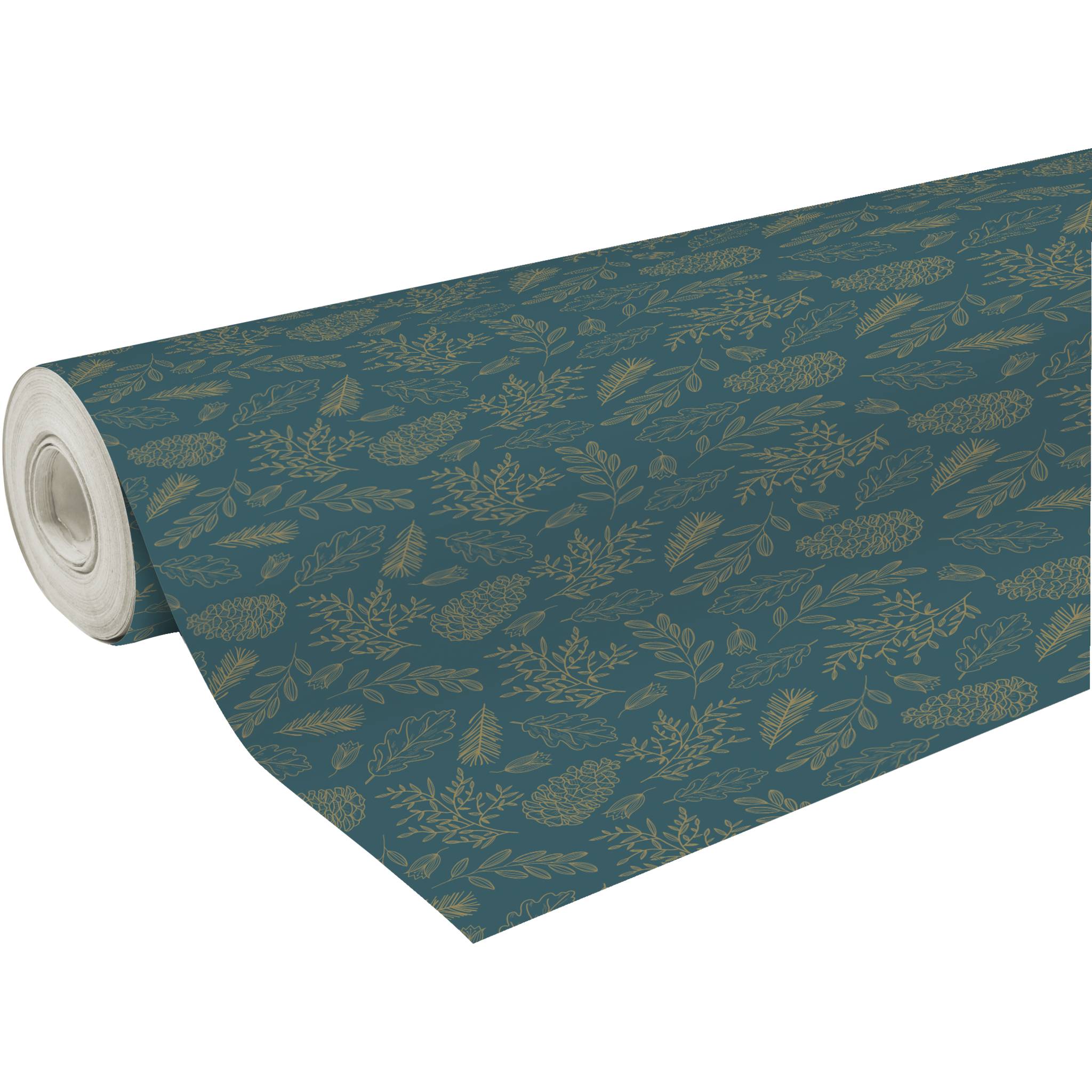 Clairefontaine Geschenkpapierrolle 50x0,70m, goldene Blätter - Blau 202059C