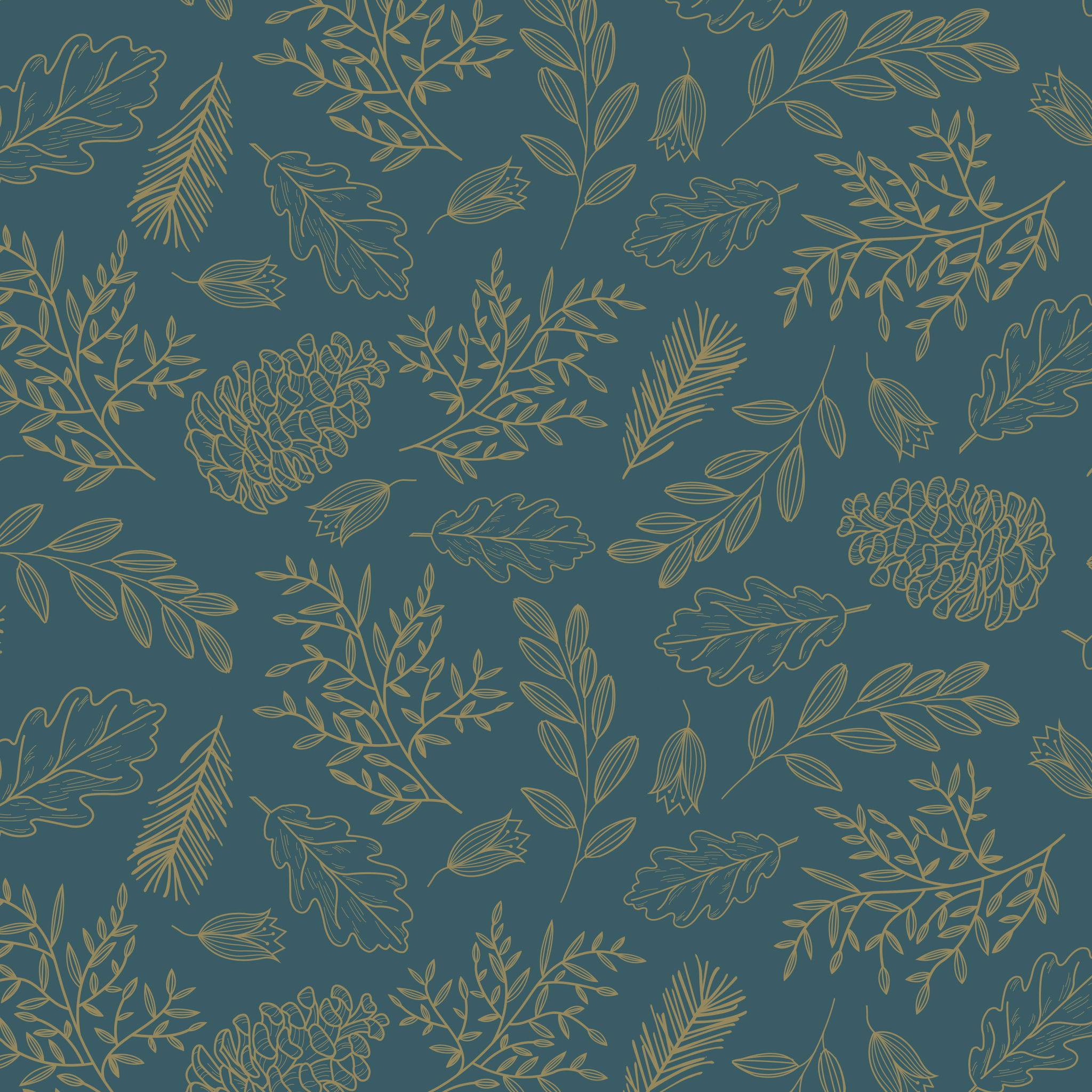 Clairefontaine Geschenkpapierrolle 50x0,70m, goldene Blätter - Blau 202059C