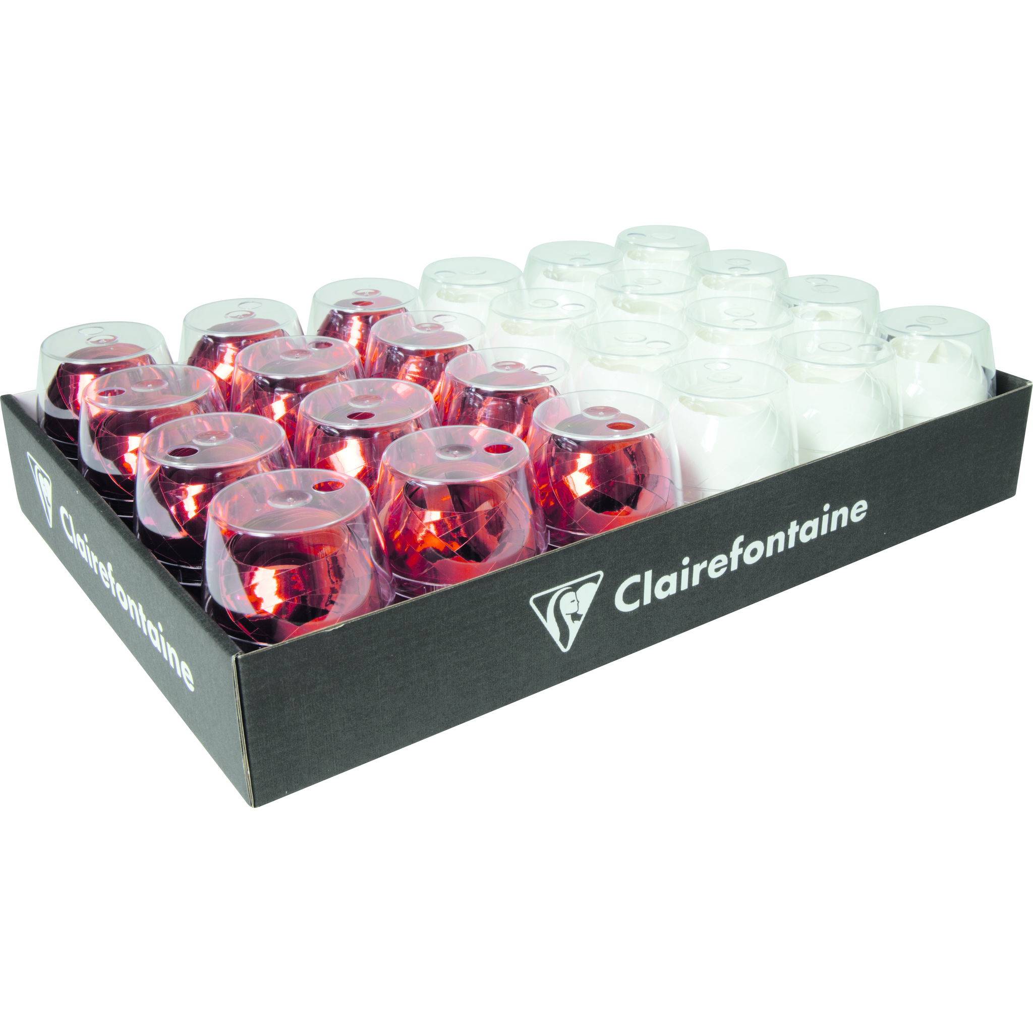 Clairefontaine Set 24 Geschenkband Metallic 10mx7mm rot/weiß Sort. 612007C