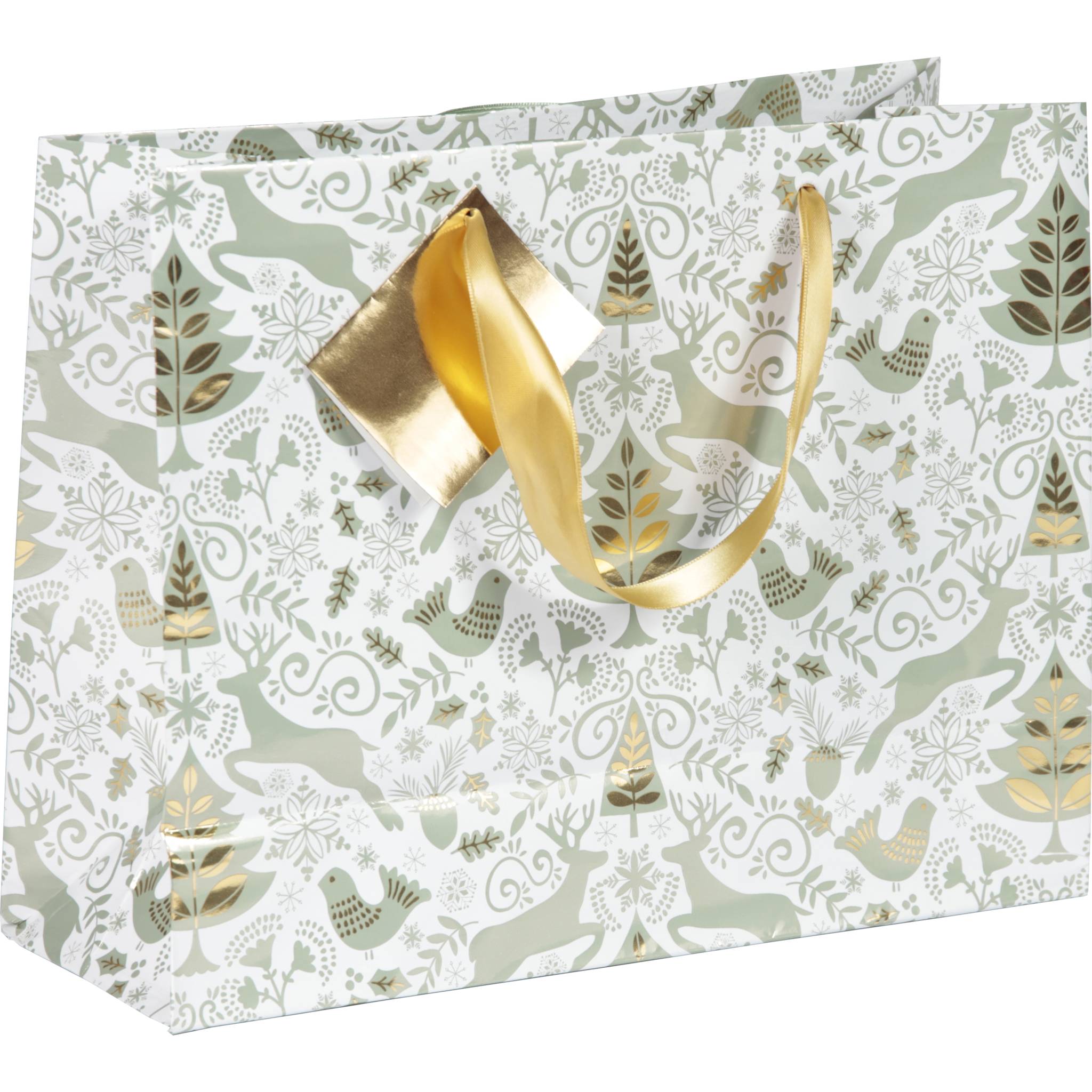 Clairefontaine 5x Geschenktasche XL 32x13x24,5 cm, Weihnachten Wald Grün 212894C
