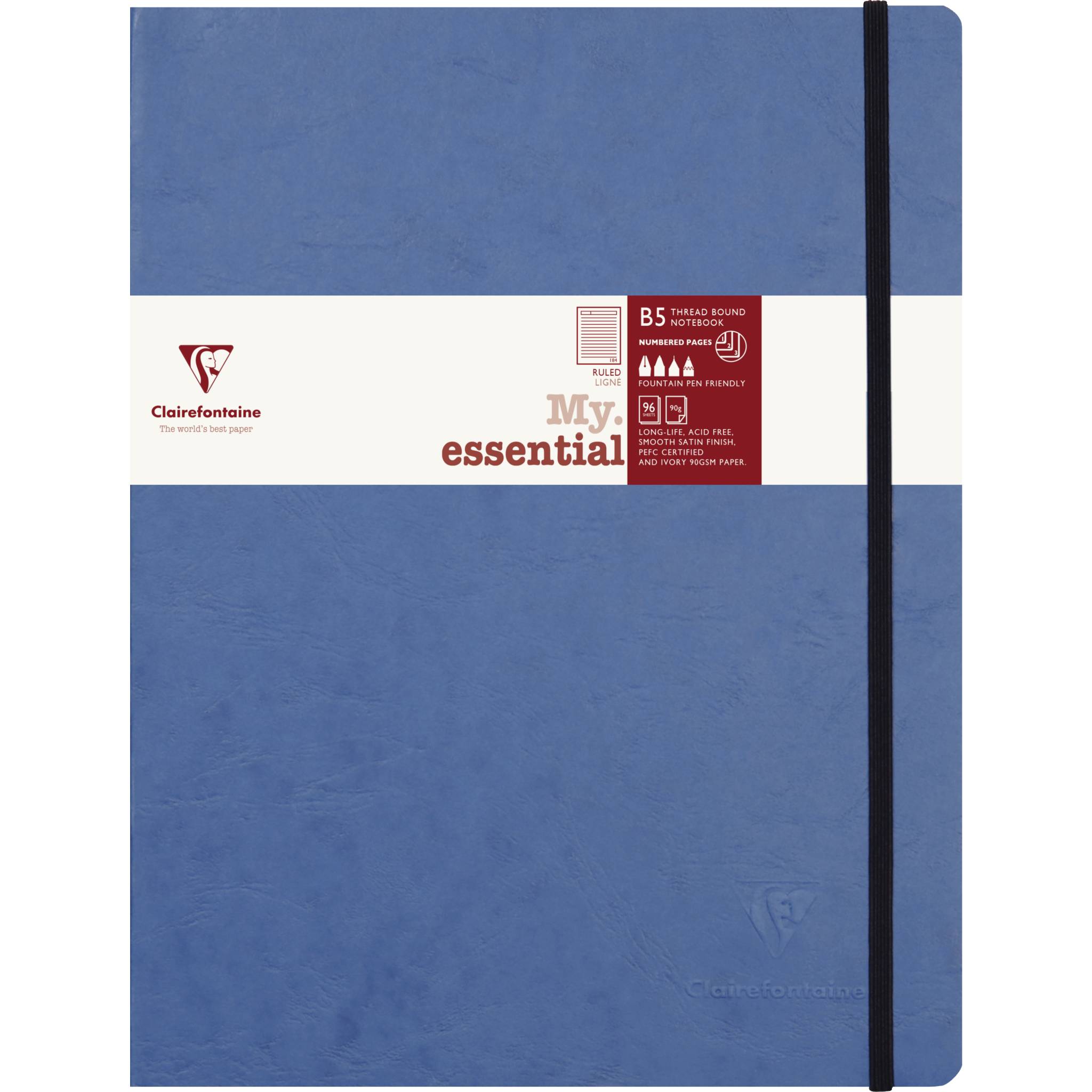Clairefontaine 5x Notizbuch 96 Blatt liniert Papier elfenbein 90g Blau 794464C
