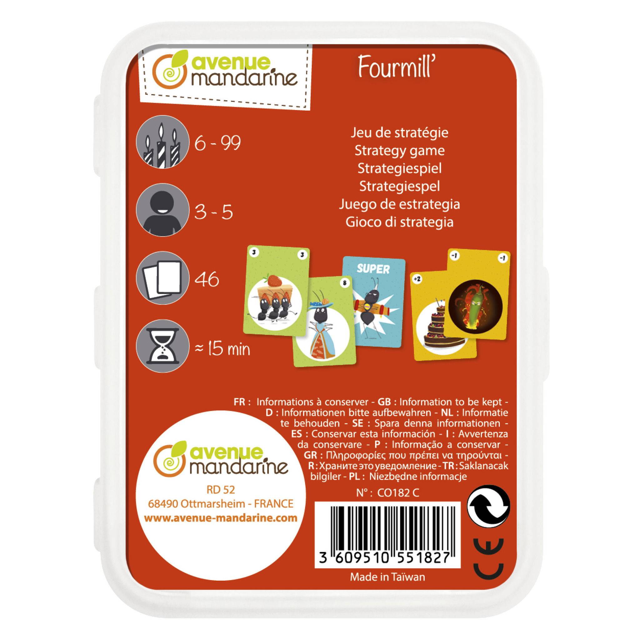 Avenue Mandarine 4x Kartenspiel, Fourmi'll, Ameisen - Mehrfarbig CO182C
