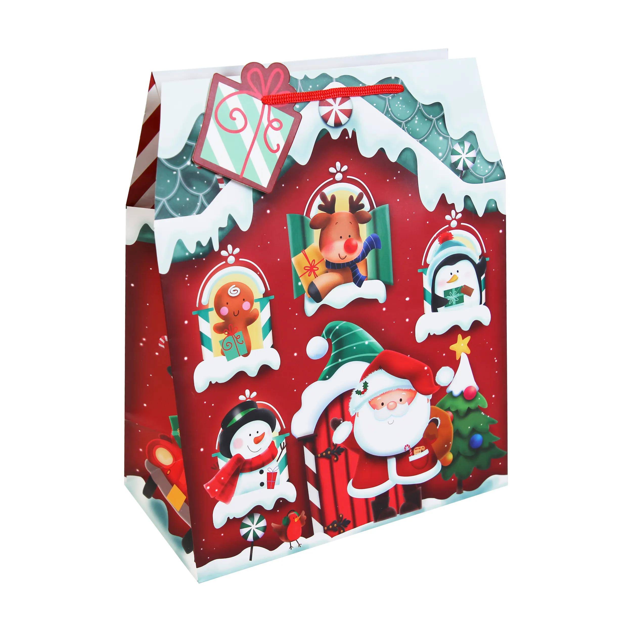 Clairefontaine 12x Geschenktasche, Weihnachtshaus, 26,5x14x33 cm Rot X-36106-2C