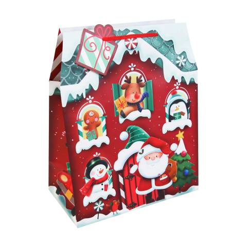 Clairefontaine 12x Geschenktasche, Weihnachtshaus, 26,5x14x33 cm Rot X-36106-2C