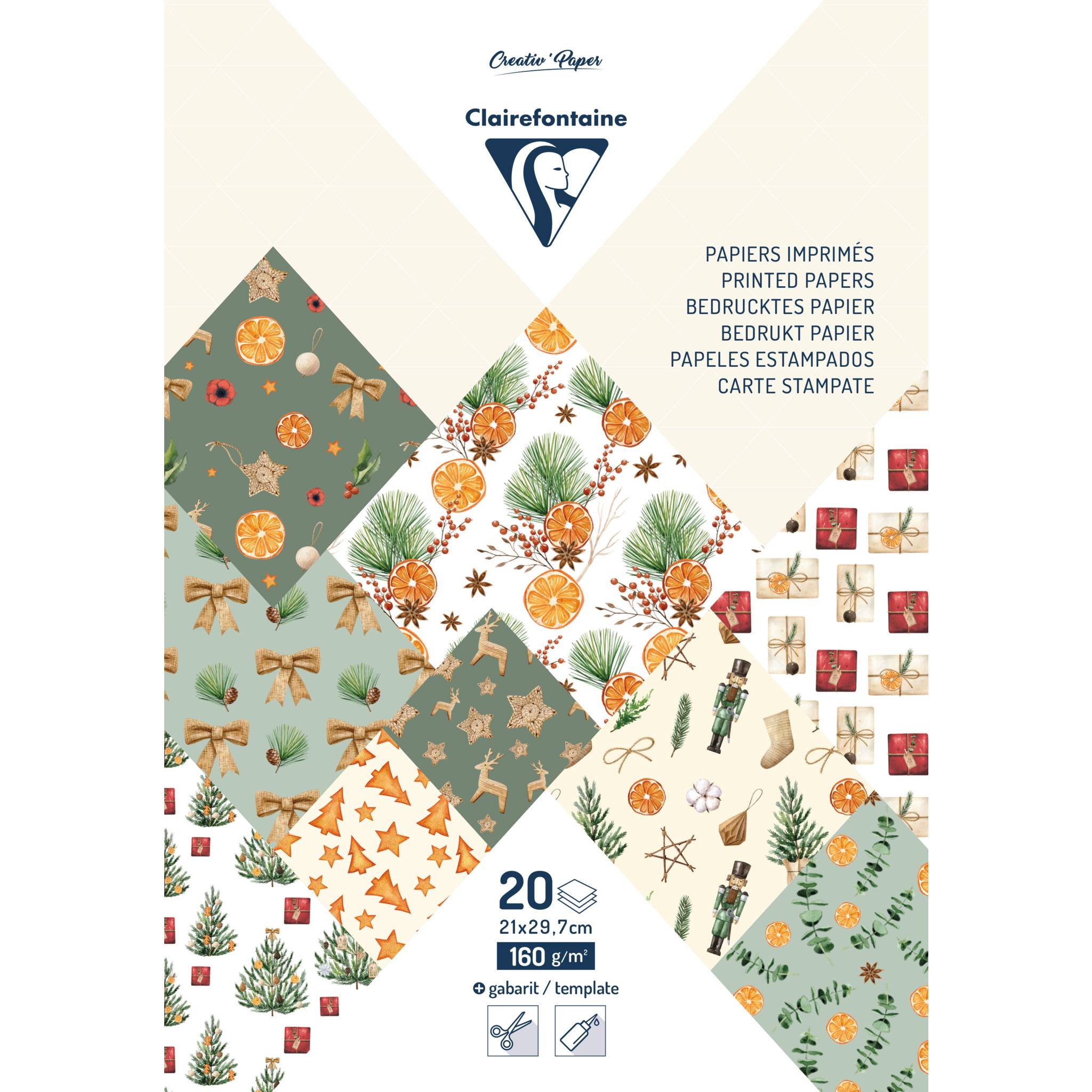 Clairefontaine 5x Bedruckte Papiere, Block 20 Blatt A4 160g +1 kreative 95547C