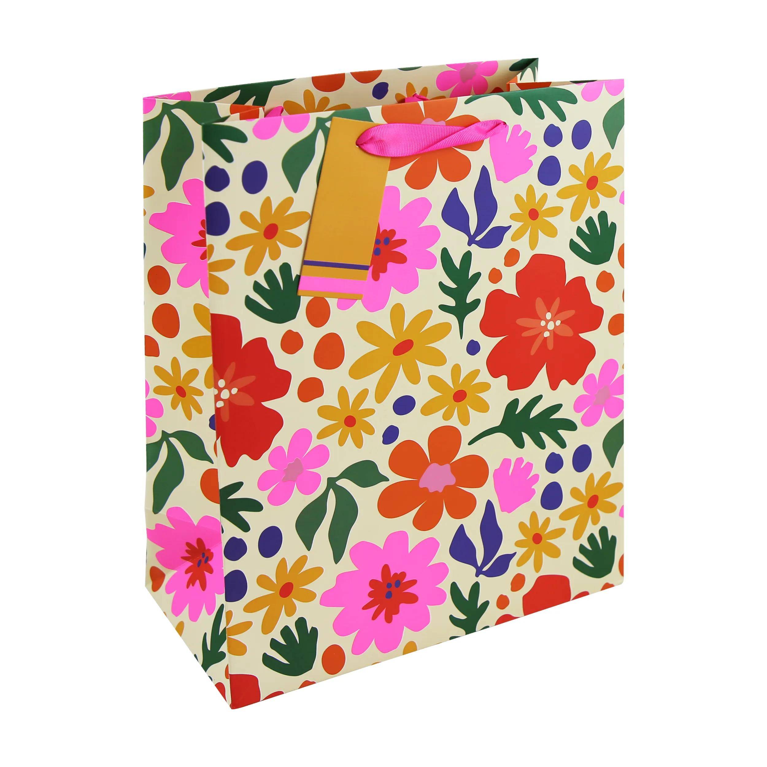 Clairefontaine 6x Große Geschenktasche Blumen, 26,5x14x33 cm Mehrfarbig 35528-2C