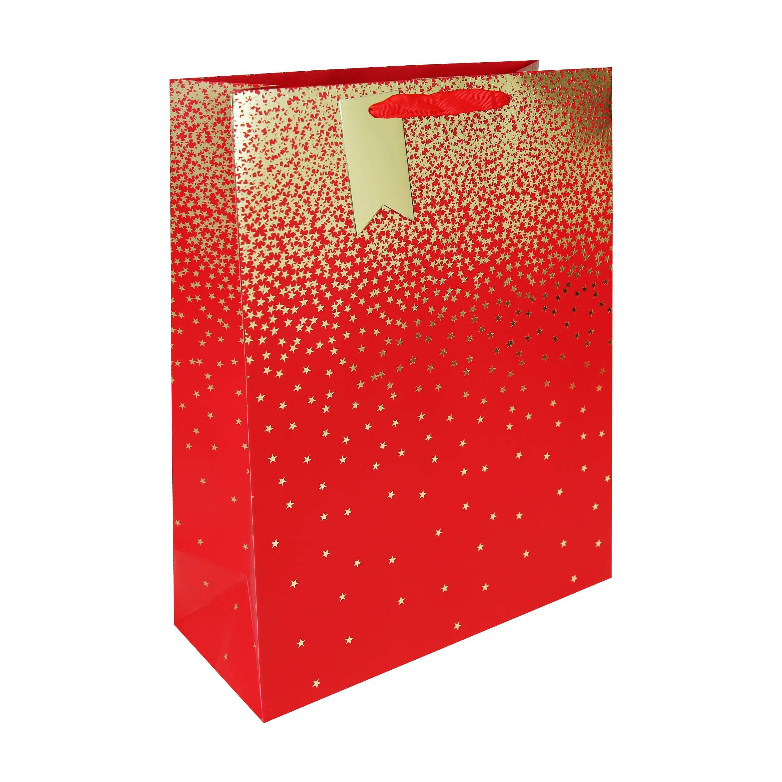 Clairefontaine 6x Große Geschenktasche, Sternenregen, 26,5x14x33 cm Rot 34831-2C