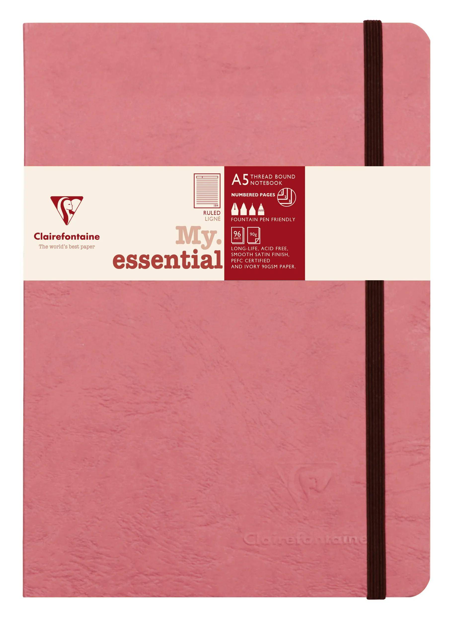 Clairefontaine 5x Notizbuch My.essential, A5 96 Bl liniert Antikrosa 793466C