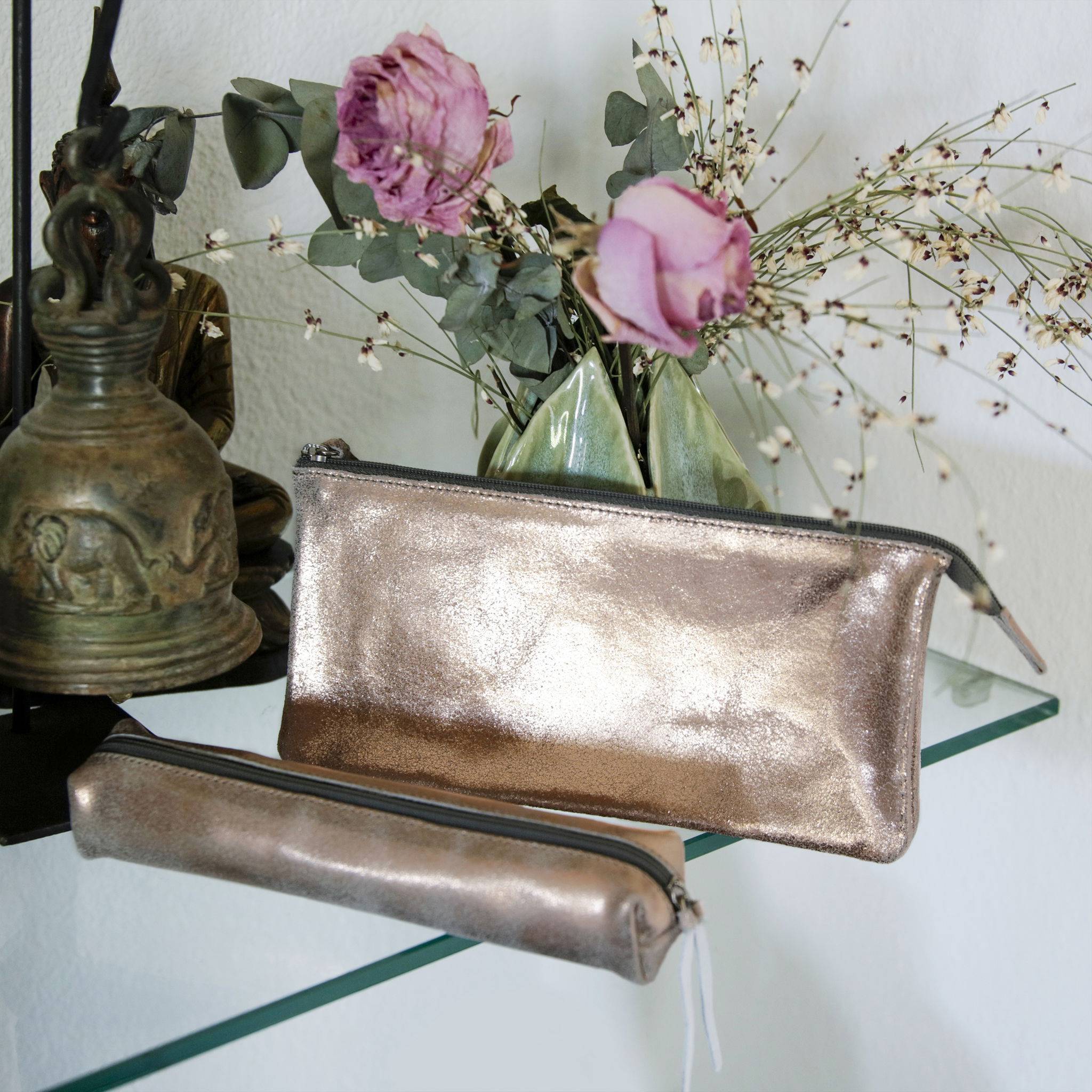 Clairefontaine 4x Große Tasche aus Leder 22x11cm Gold 400044C