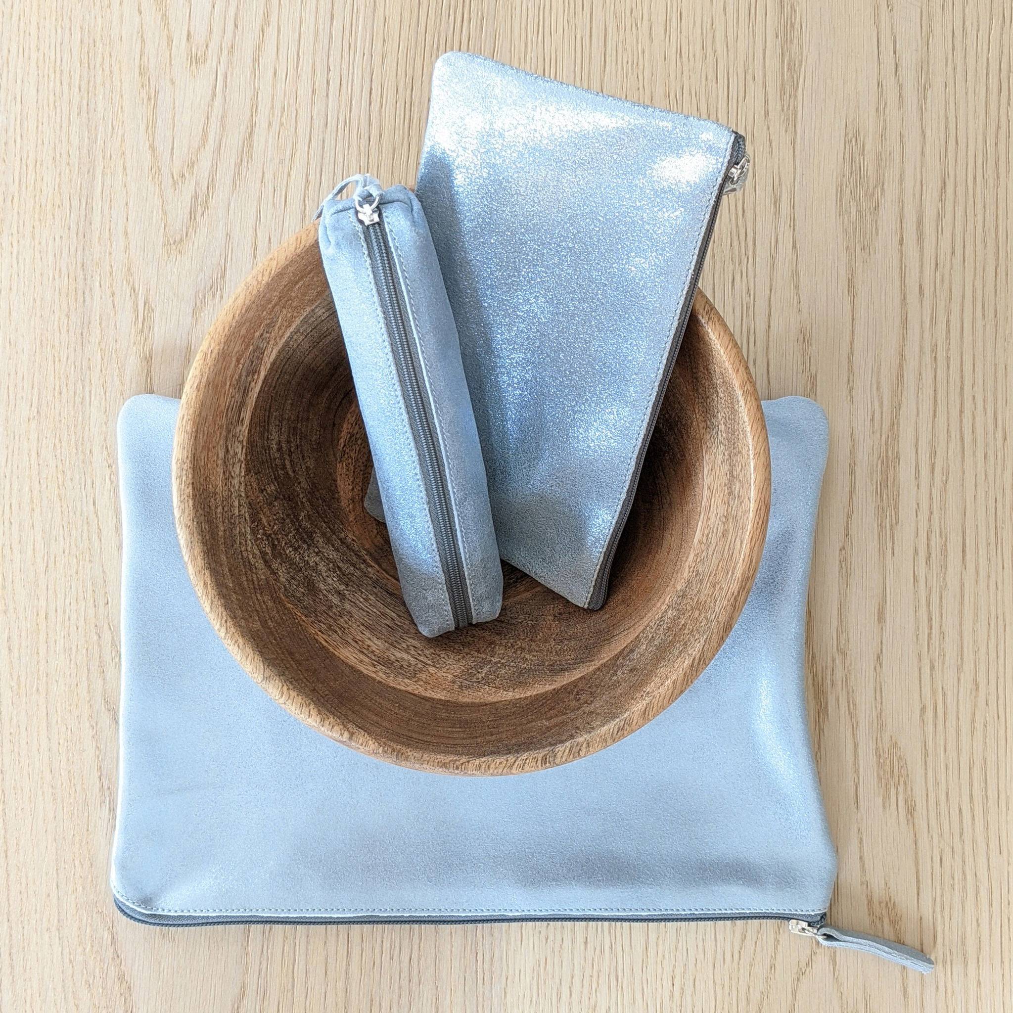 Clairefontaine 4x Kleine Tasche aus Leder 13x9cm Blau 400043C