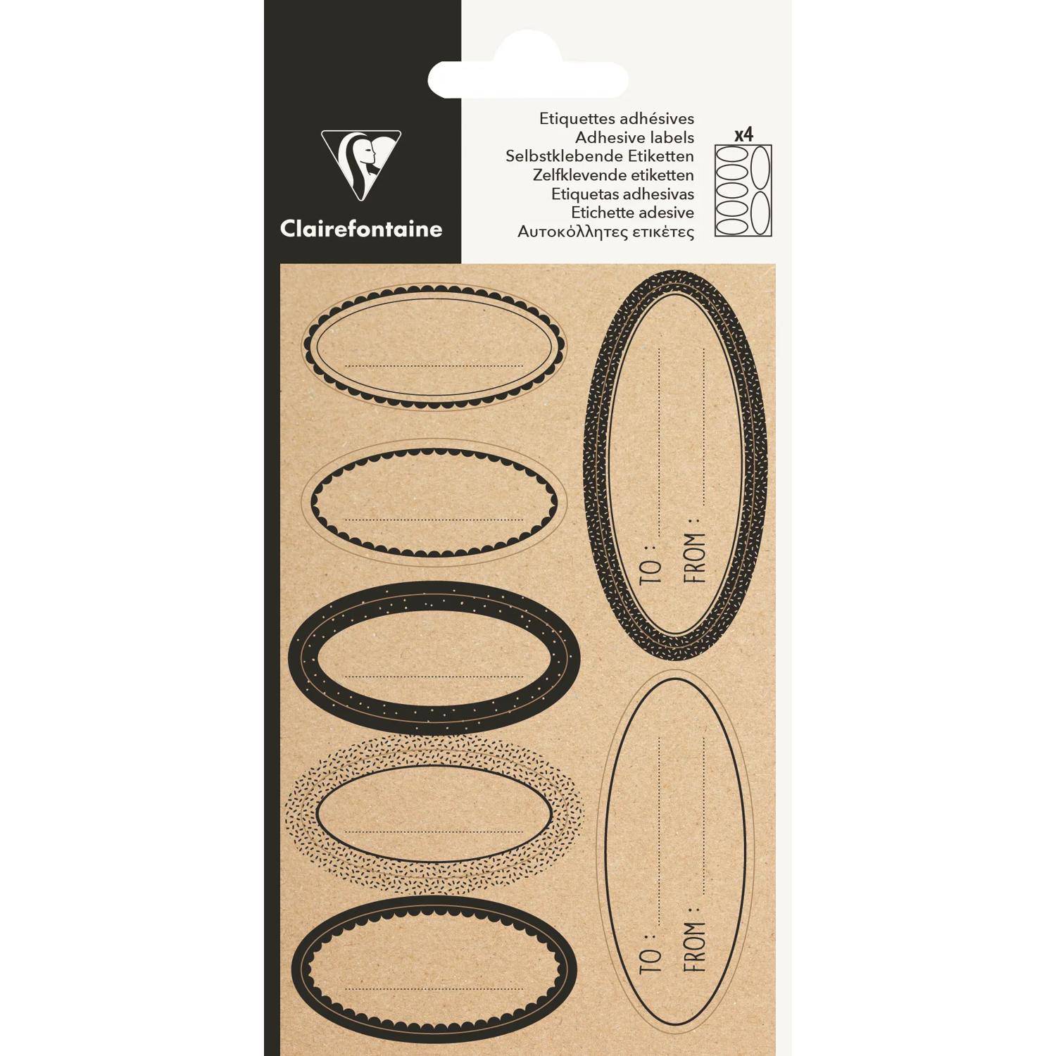 Clairefontaine 10x Pack. 28 selbstklebenden Etiketten Kraft Schwarz 617067C