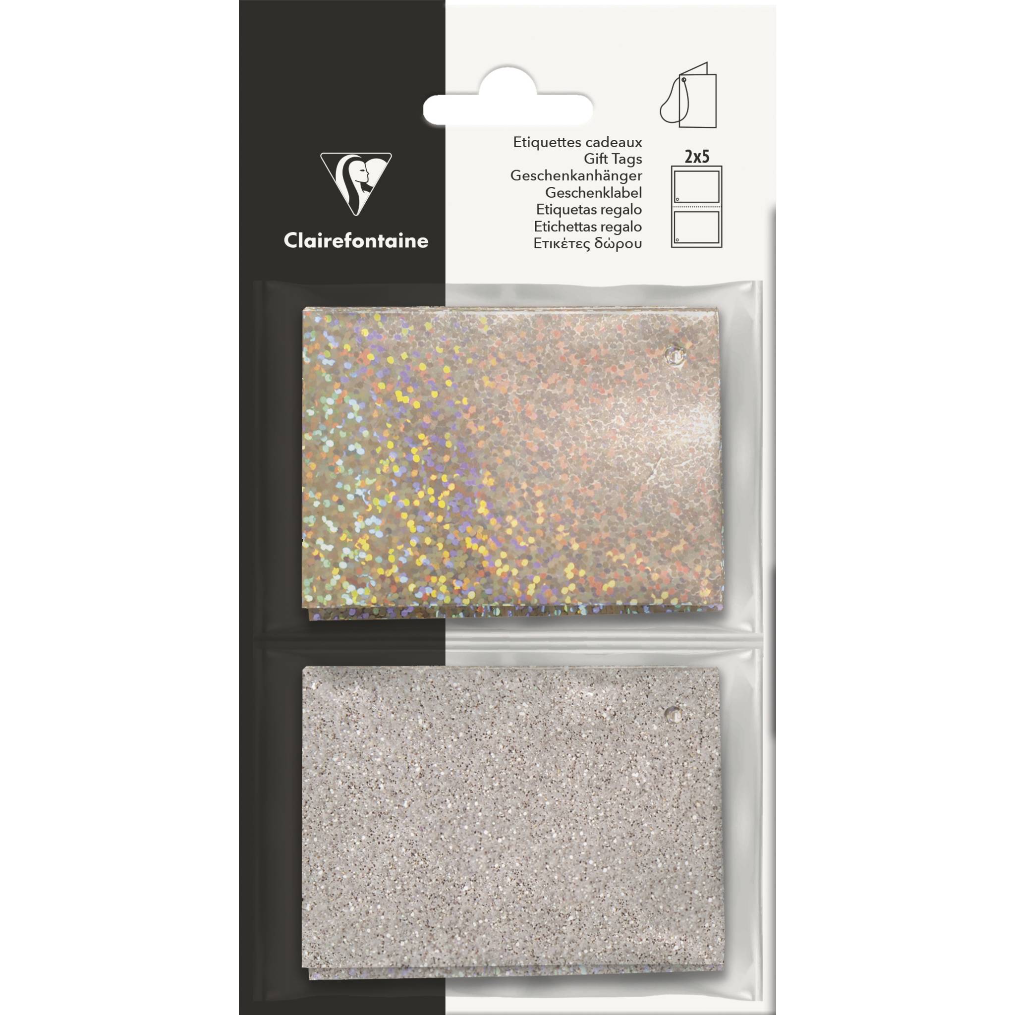 Clairefontaine 10x Geschenketiketten holografisch/Glitter, silber Silber 617069C