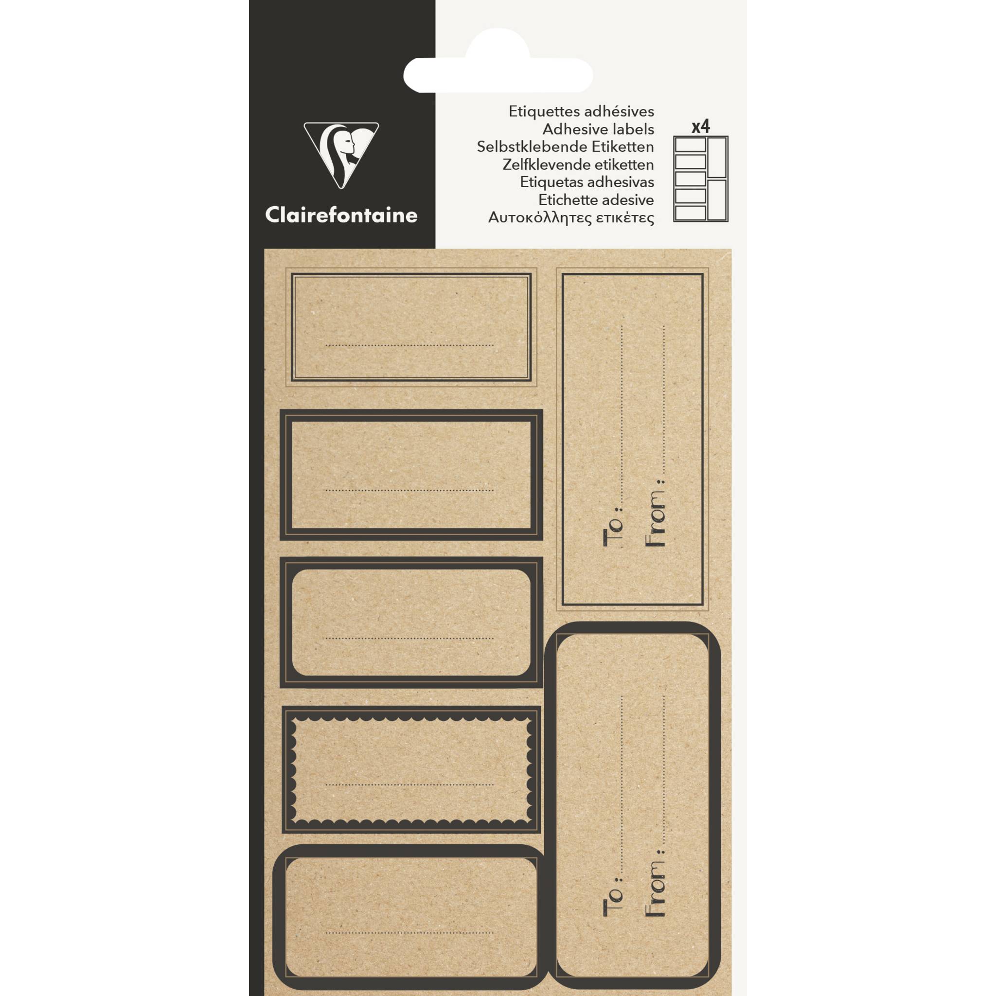 Clairefontaine 10x Pack. 28 selbstklebenden Etiketten Kraft Schwarz 617065C