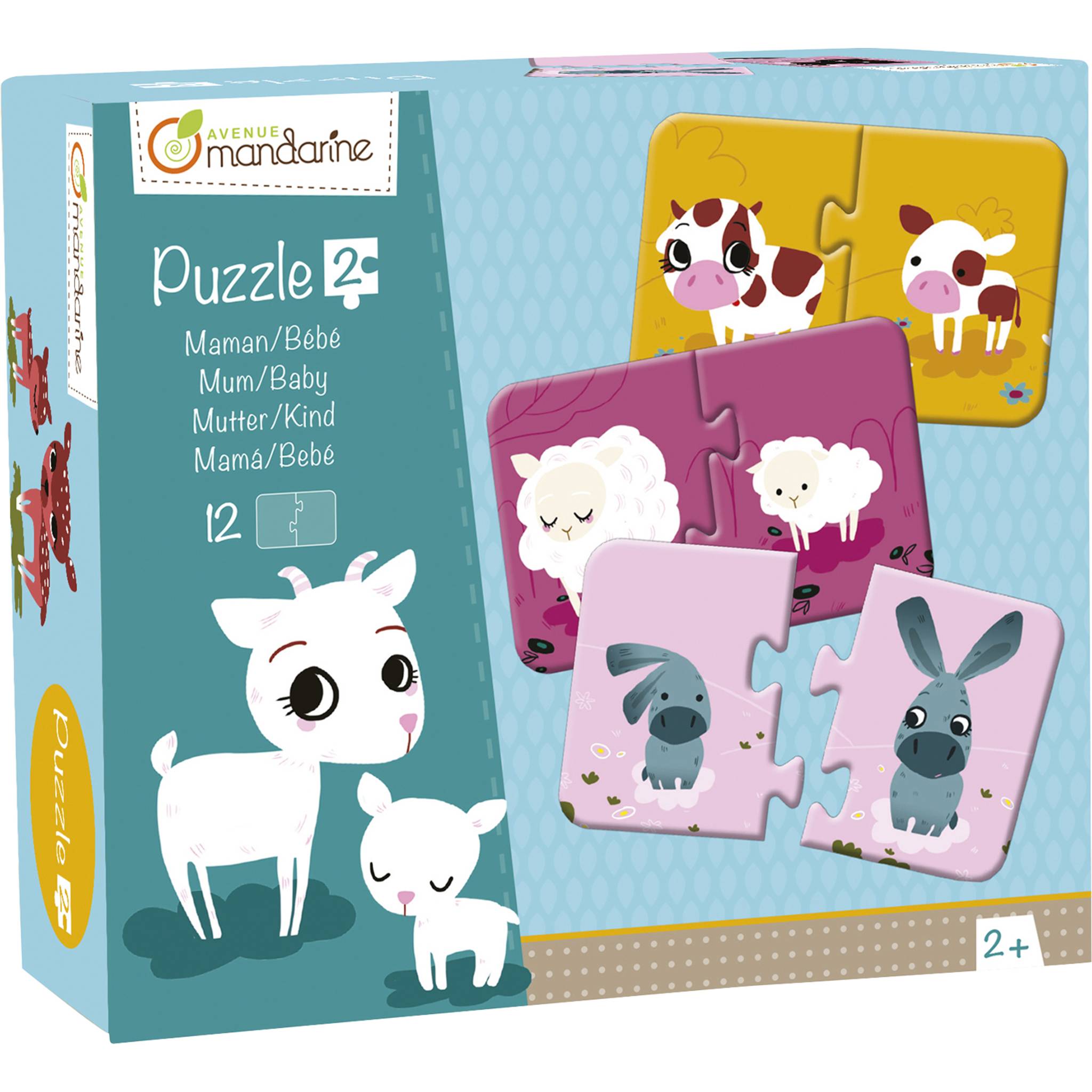 Avenue Mandarine 2x 2-teilige Puzzles, Mutter/Baby - Mehrfarbig JE502O