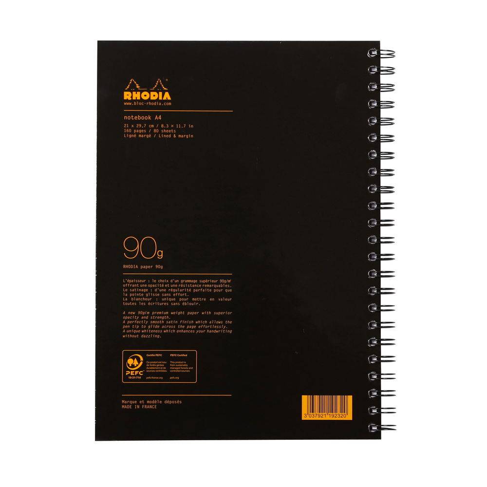 Rhodia 3x Notebook mit Doppelspiralbindung A4 (nur in Englisch) Schwarz 119232C