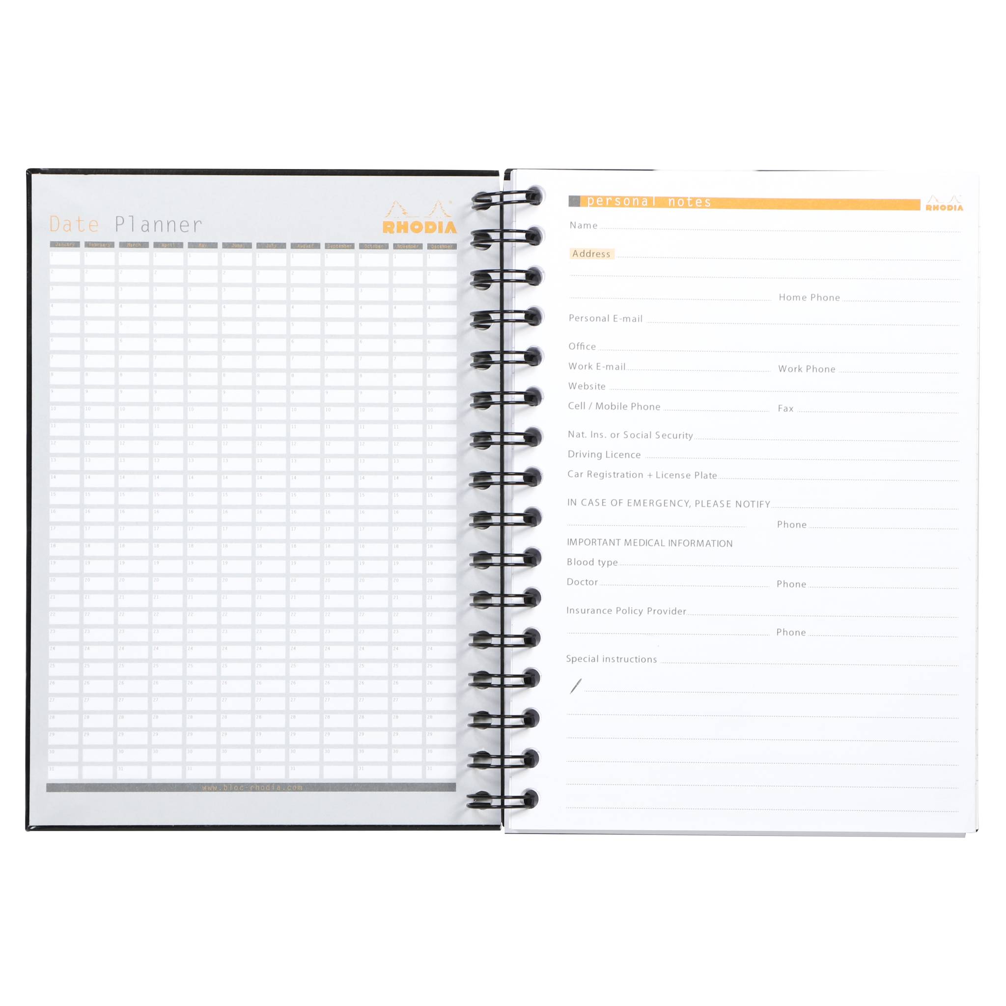 Rhodia 3x Notebook mit Doppelspiralbindung A5 (nur in Englisch) Schwarz 119233C
