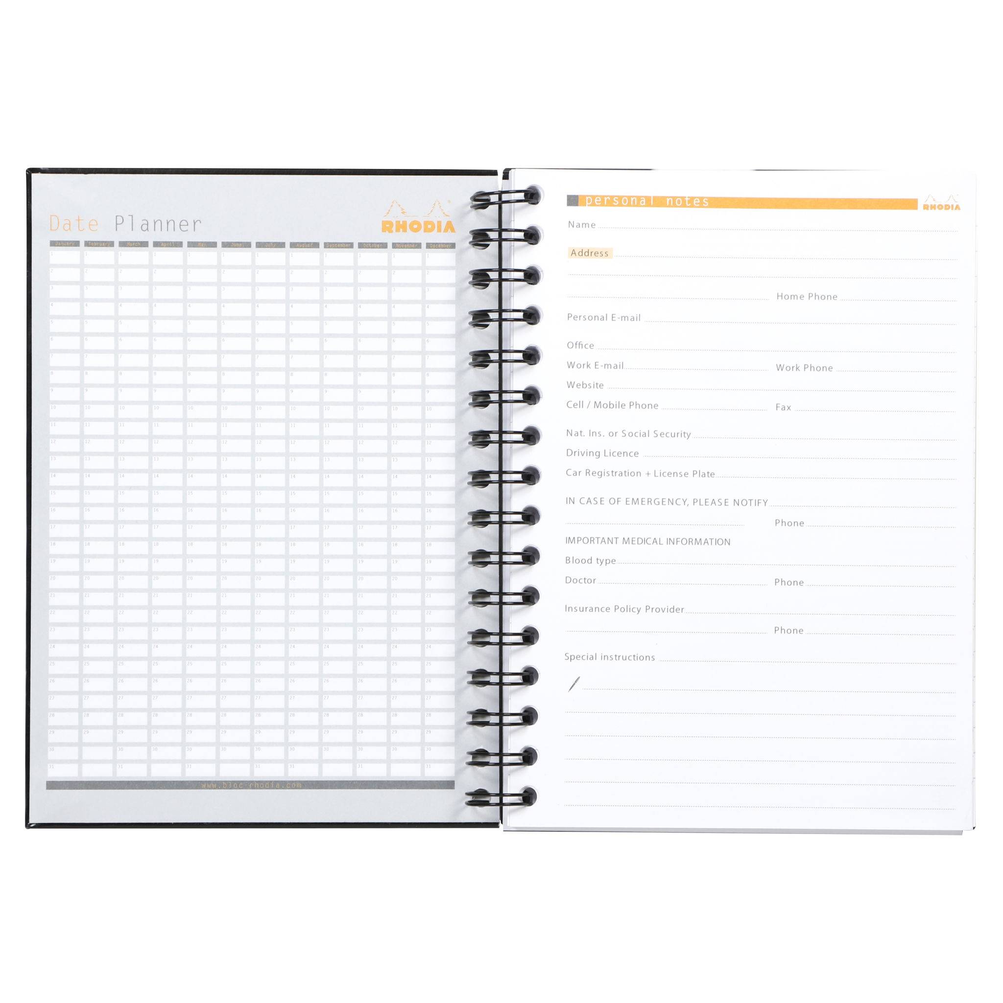 Rhodia 3x Notebook mit Doppelspiralbindung A5 (nur in Englisch) Schwarz 119233C