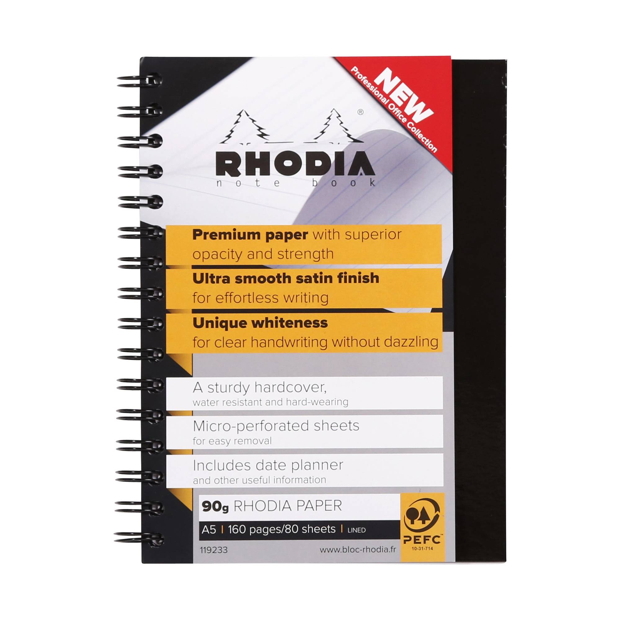 Rhodia 3x Notebook mit Doppelspiralbindung A5 (nur in Englisch) Schwarz 119233C