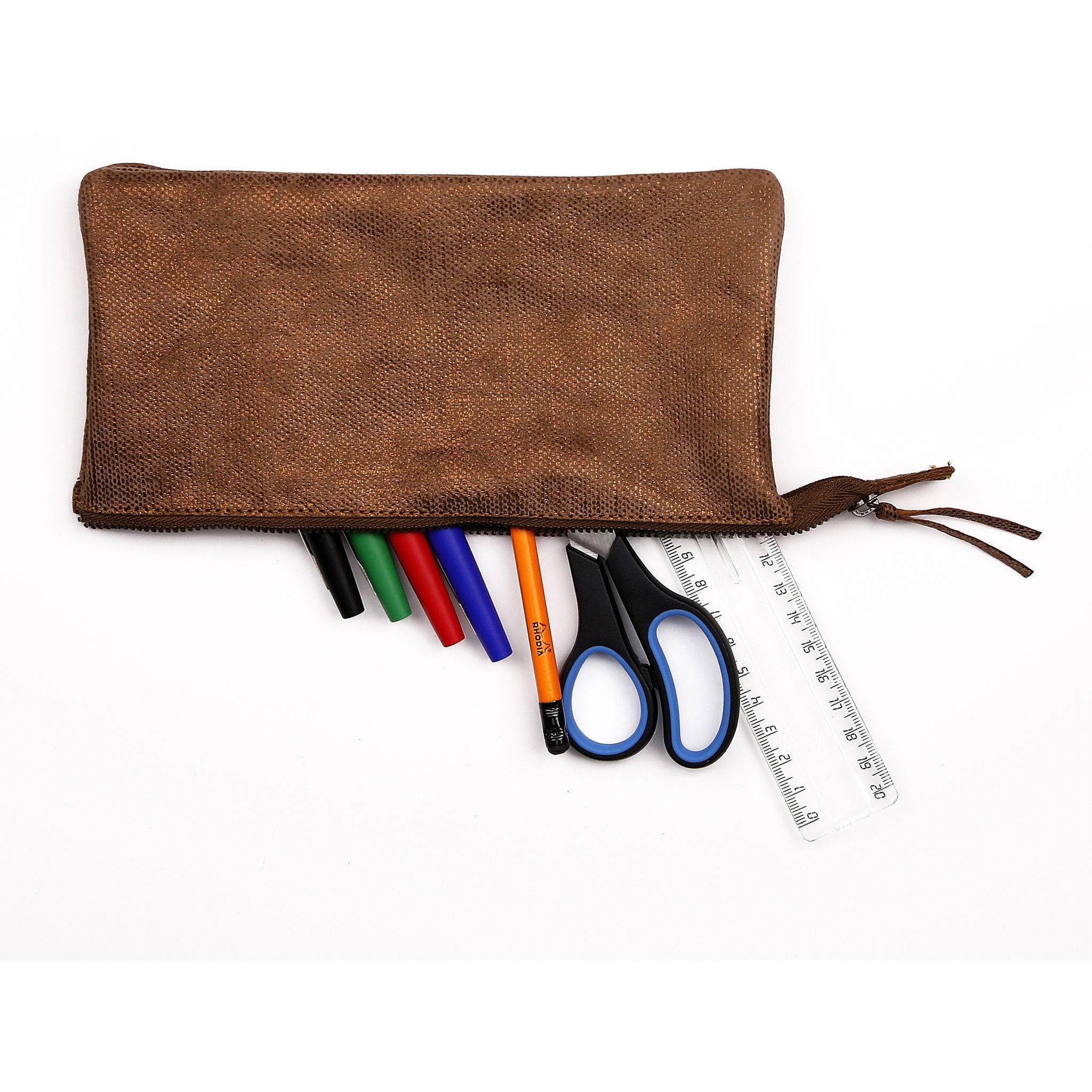 Clairefontaine 4x Großes Schlampermäppchen Leder 22x11cm bronze 410048C