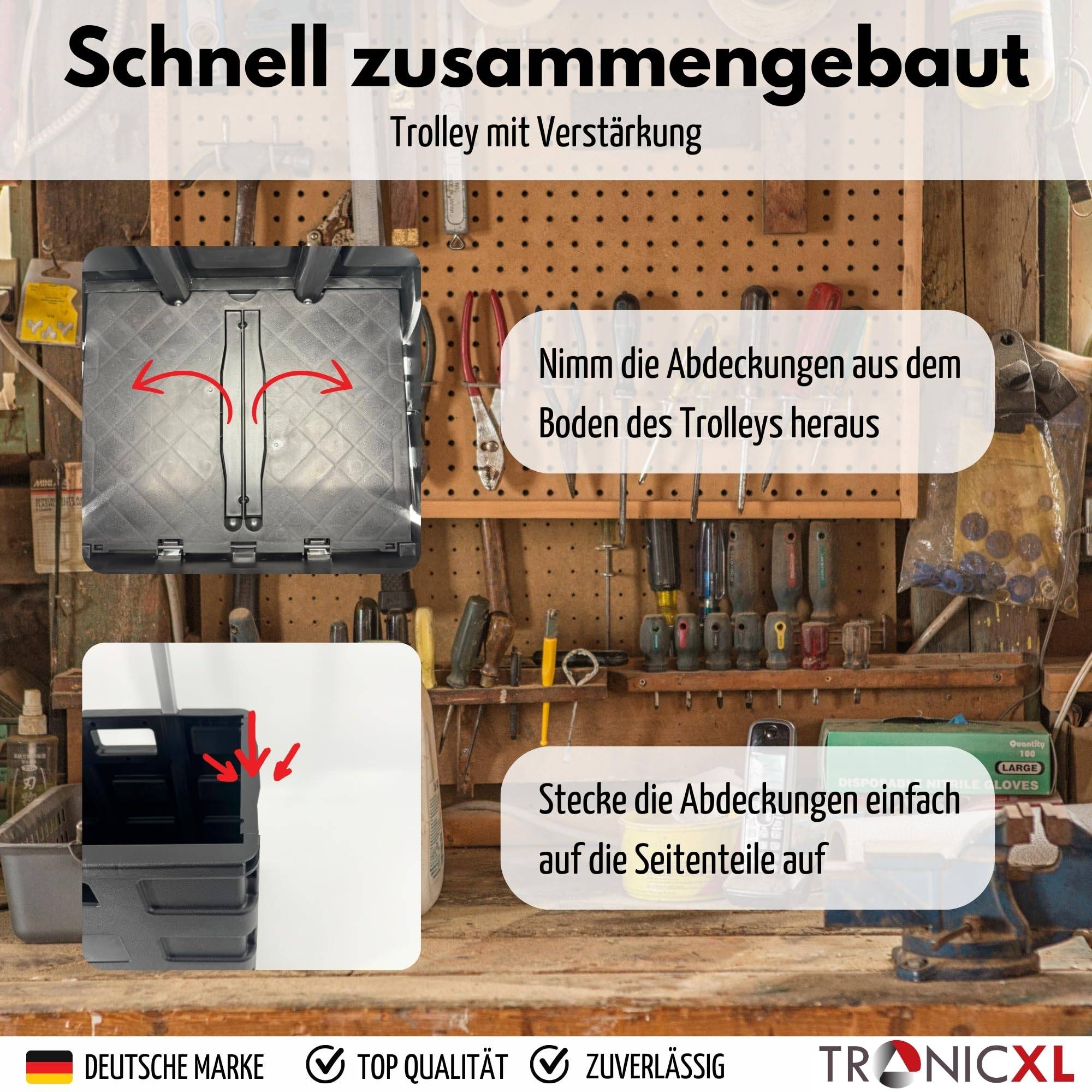 Werkzeugtrolley Werkstattwagen Putzwagen Putztrolley Transport Roller mit Box Trolley Transportroller mit großen Reifen Transporttrolley mit Kiste