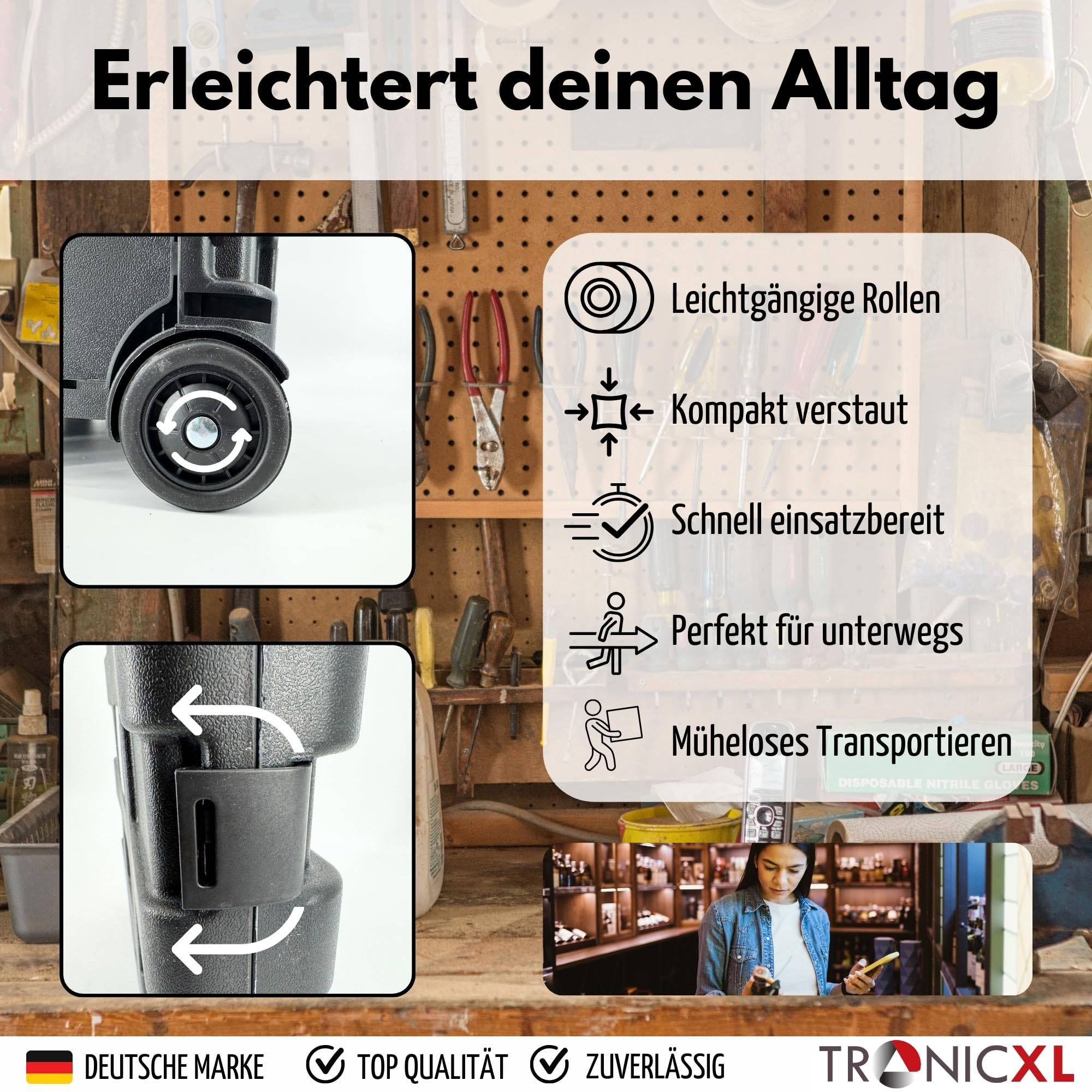 Werkzeugtrolley Werkstattwagen Putzwagen Putztrolley Transport Roller mit Box Trolley Transportroller mit großen Reifen Transporttrolley mit Kiste