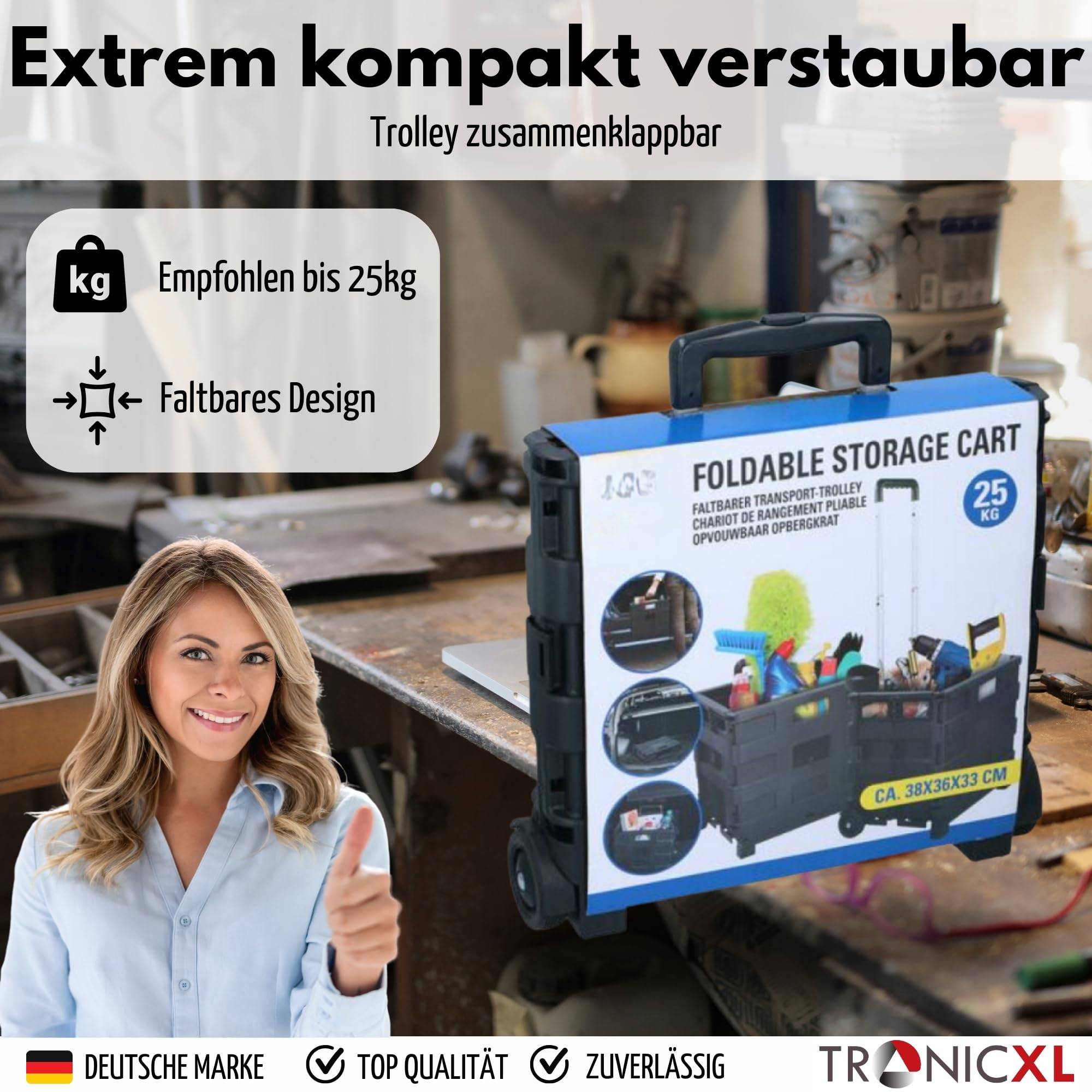 Werkzeugtrolley Werkstattwagen Putzwagen Putztrolley Transport Roller mit Box Trolley Transportroller mit großen Reifen Transporttrolley mit Kiste