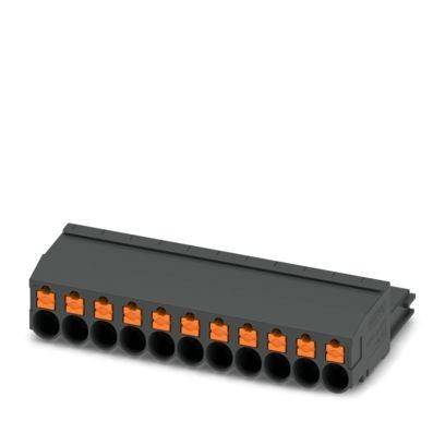 Ein schwarzer elektrischer Stecker mit mehreren Stiften in kreisförmiger Anordnung, der zum Verbinden von Stromkreisen verwendet wird.