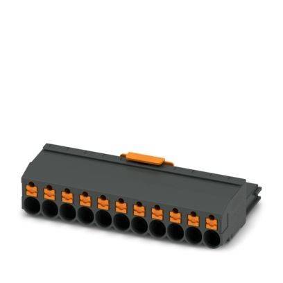 Ein zylindrischer Stecker mit schwarzem Gehäuse und grüner Kappe, mit internen Metallstiften, der für elektrische oder Datenverbindungen verwendet wird.