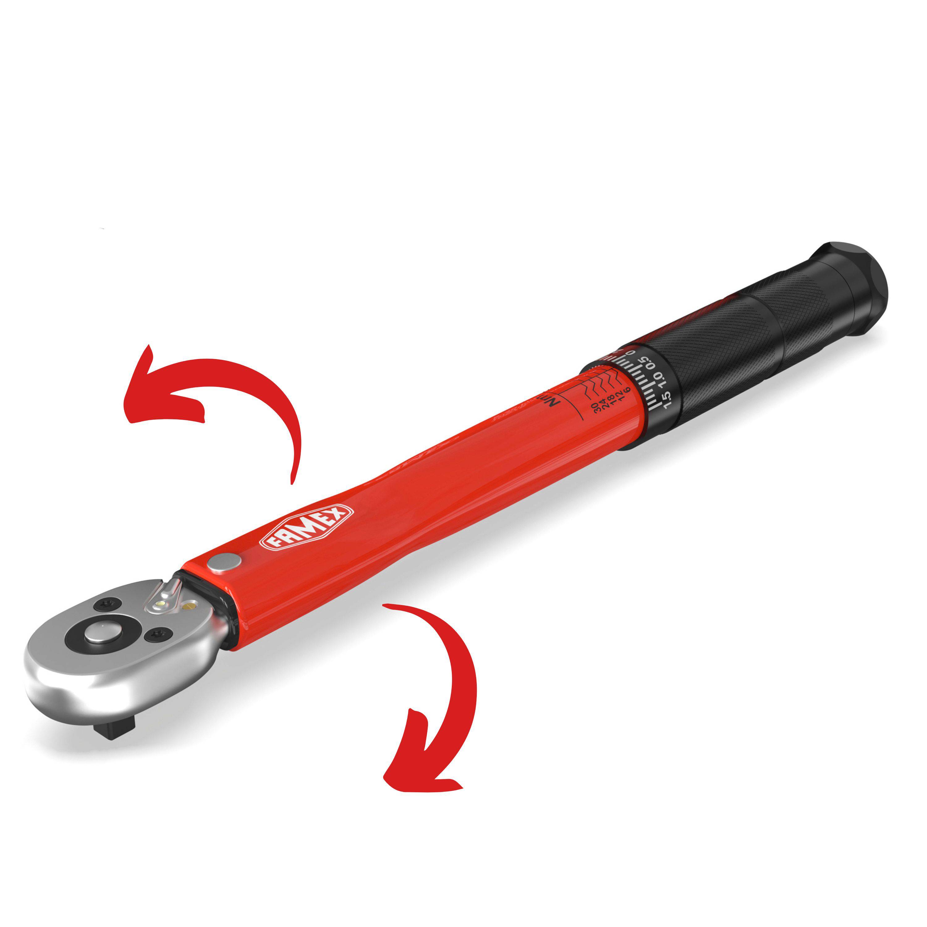 FAMEX 10878-2A Profi Drehmomentschlüssel 1/4 Zoll (6,3 mm), ±3%, 5-30 Nm - Rechts- und Linksmessung, mit Adapter