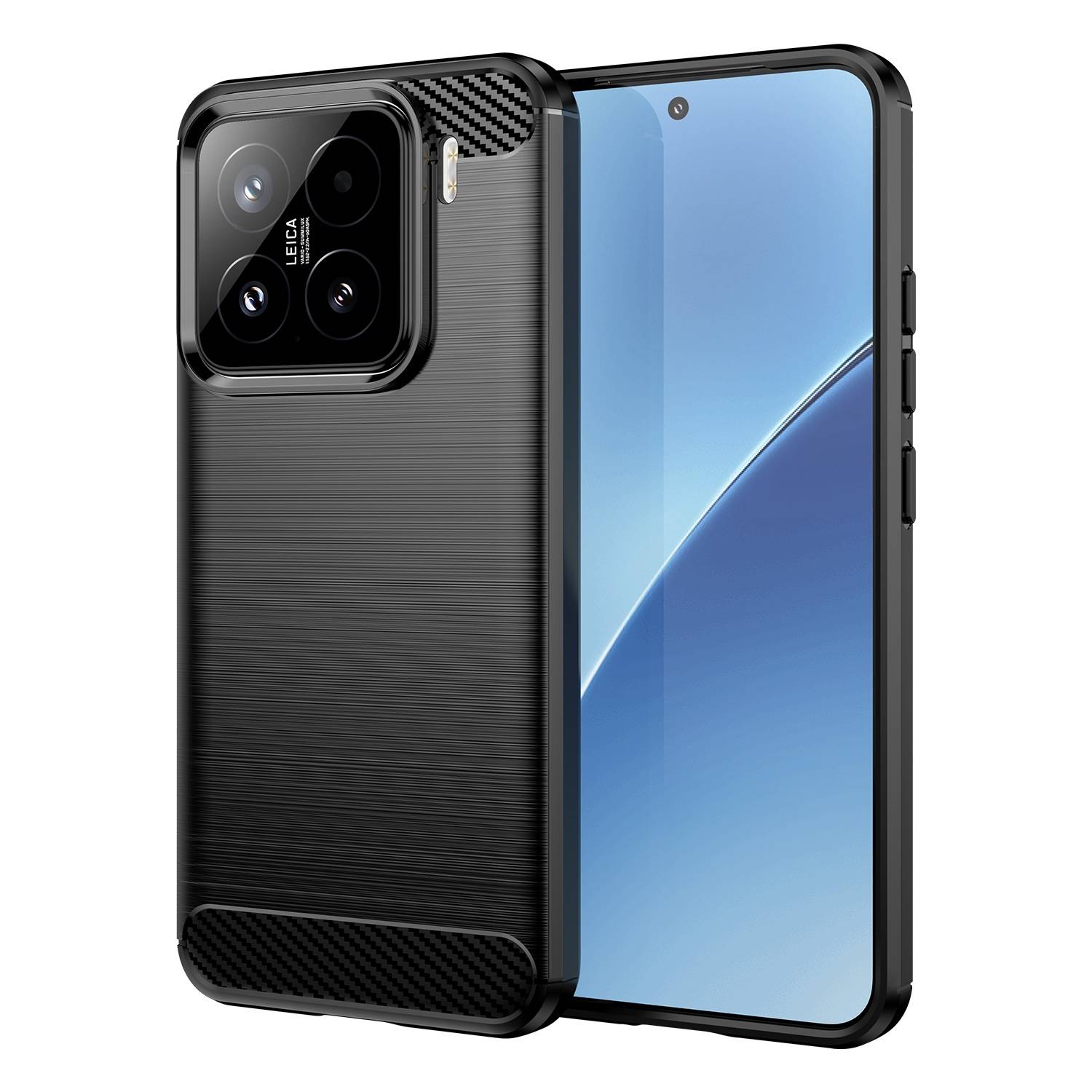 Für Xiaomi 15 Carbon Fiber Brushed Design Textur TPU Handy Hülle Cover Schwarz