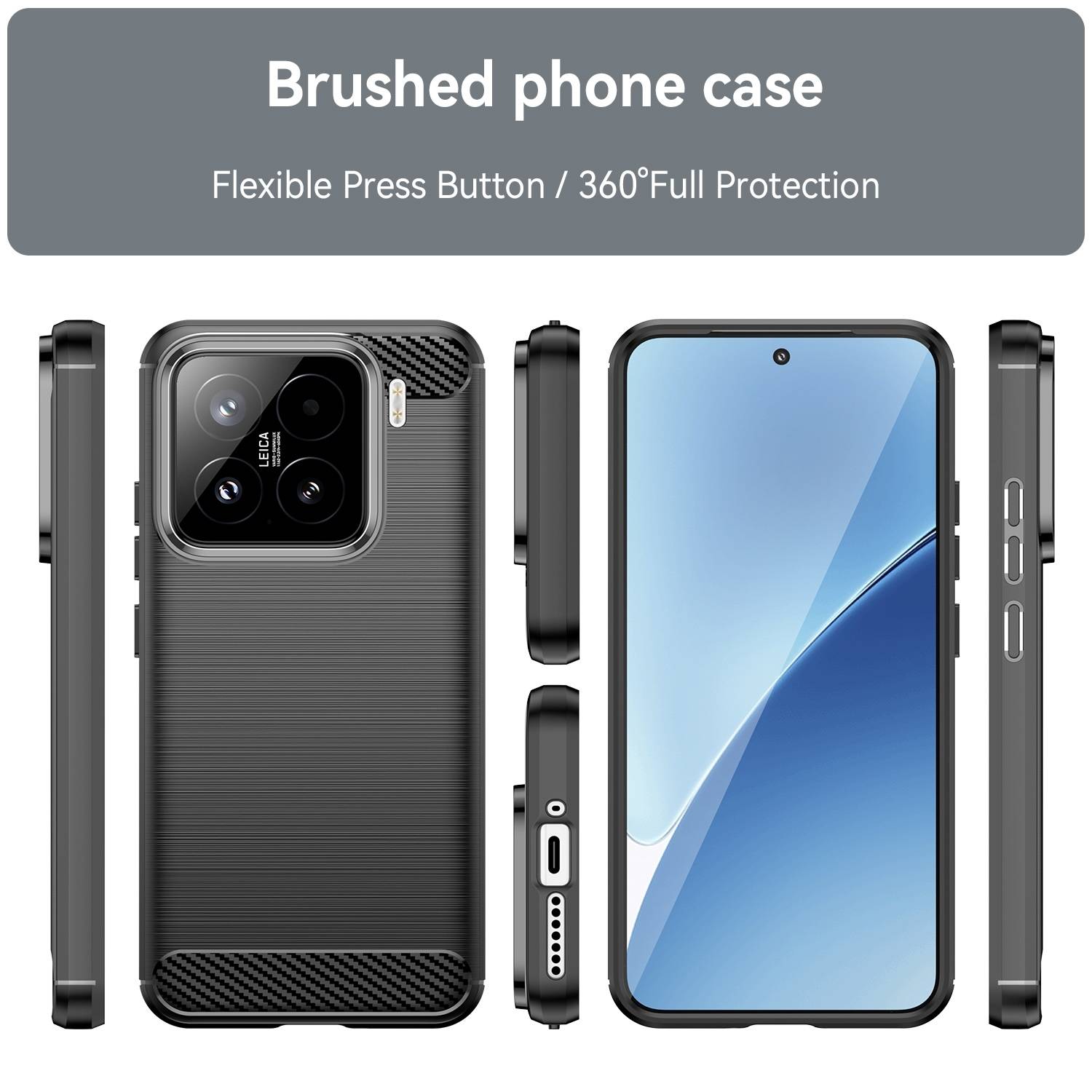 Für Xiaomi 15 Carbon Fiber Brushed Design Textur TPU Handy Hülle Cover Schwarz
