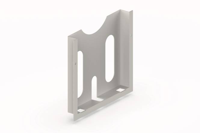 Metallwinkel mit ovalen Ausschnitten und abgerundeter Oberkante, konzipiert zur Unterstützung oder Befestigung in der Bau- oder Maschinentechnik.