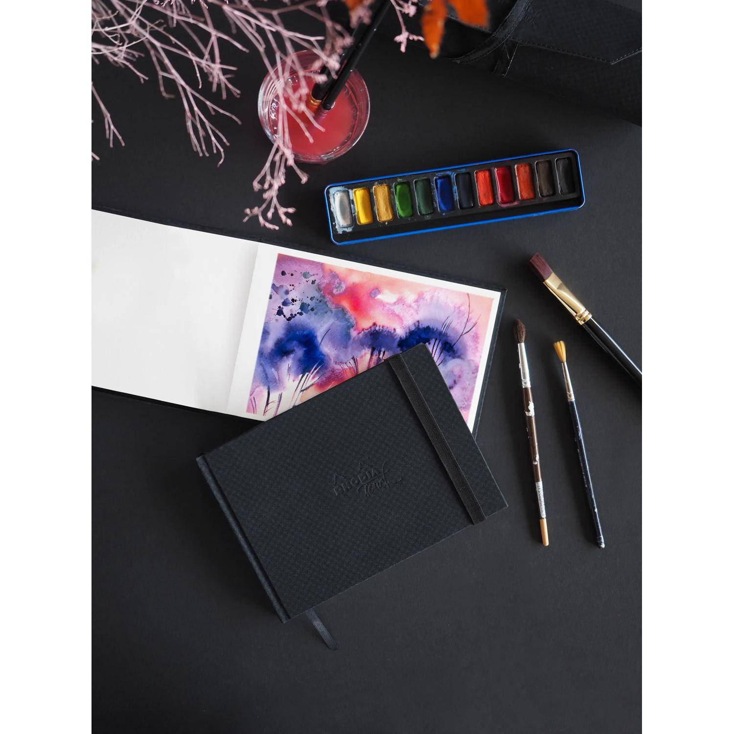 Rhodia Touch, Watercolor Book, 100% Hadern 300g, 20 Bl, A6 Quer Schwarz 116154C