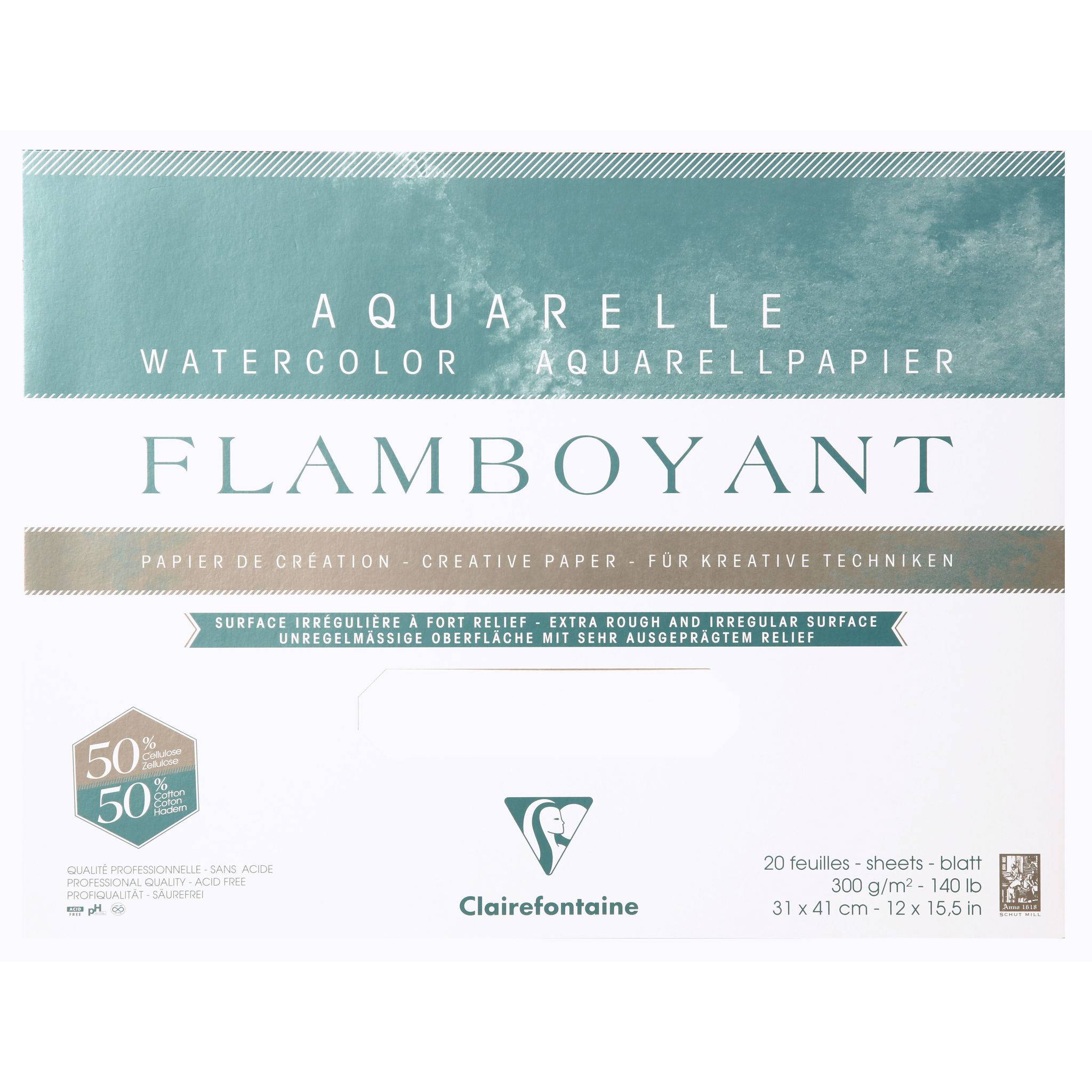 Clairefontaine Flamboyant, Aquarellpapier 20 Blatt, 31x41 cm - 975065C
