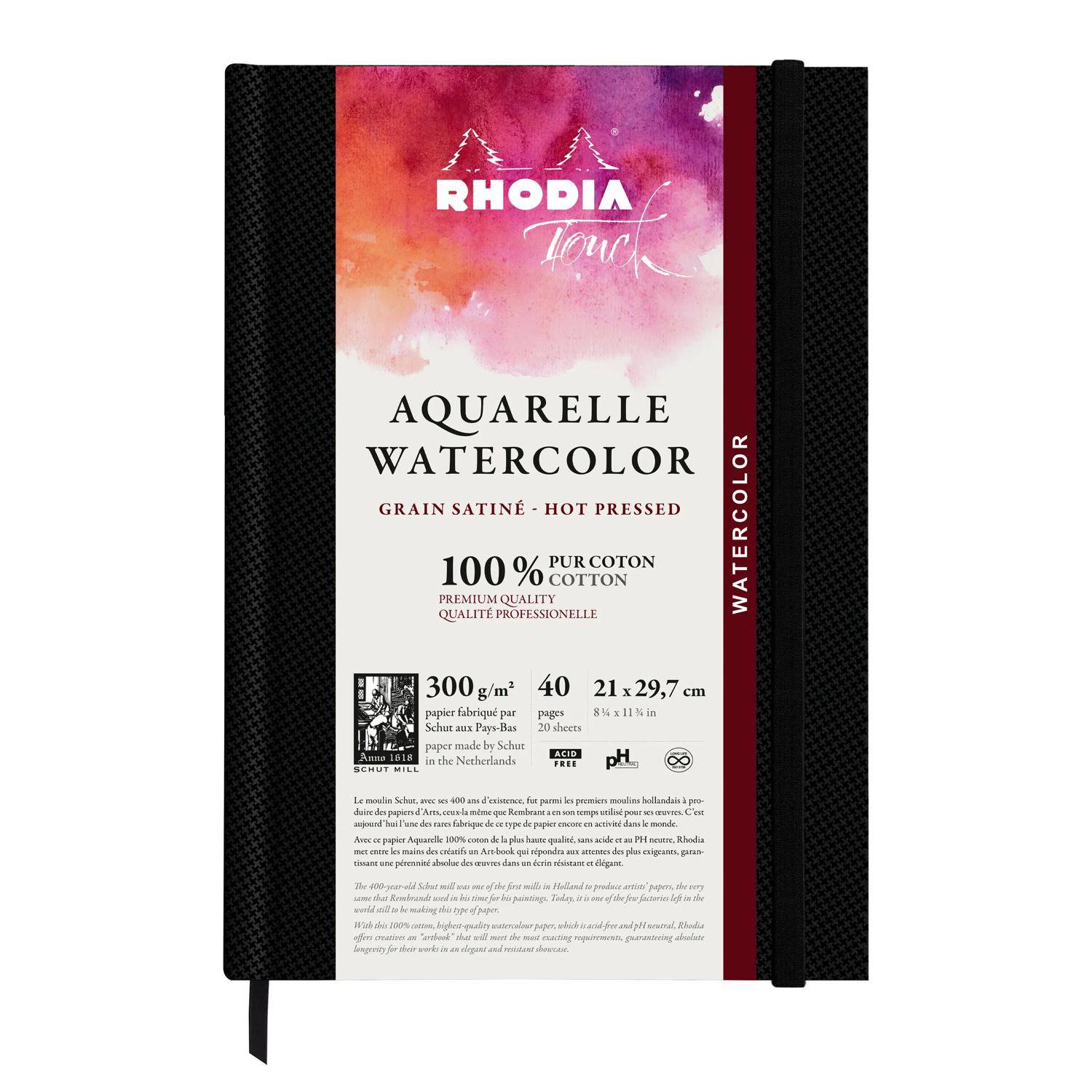 Rhodia Touch, Watercolor Book A4, Papier 100% Hadern 300g, 20 Bl Schwarz 116159C
