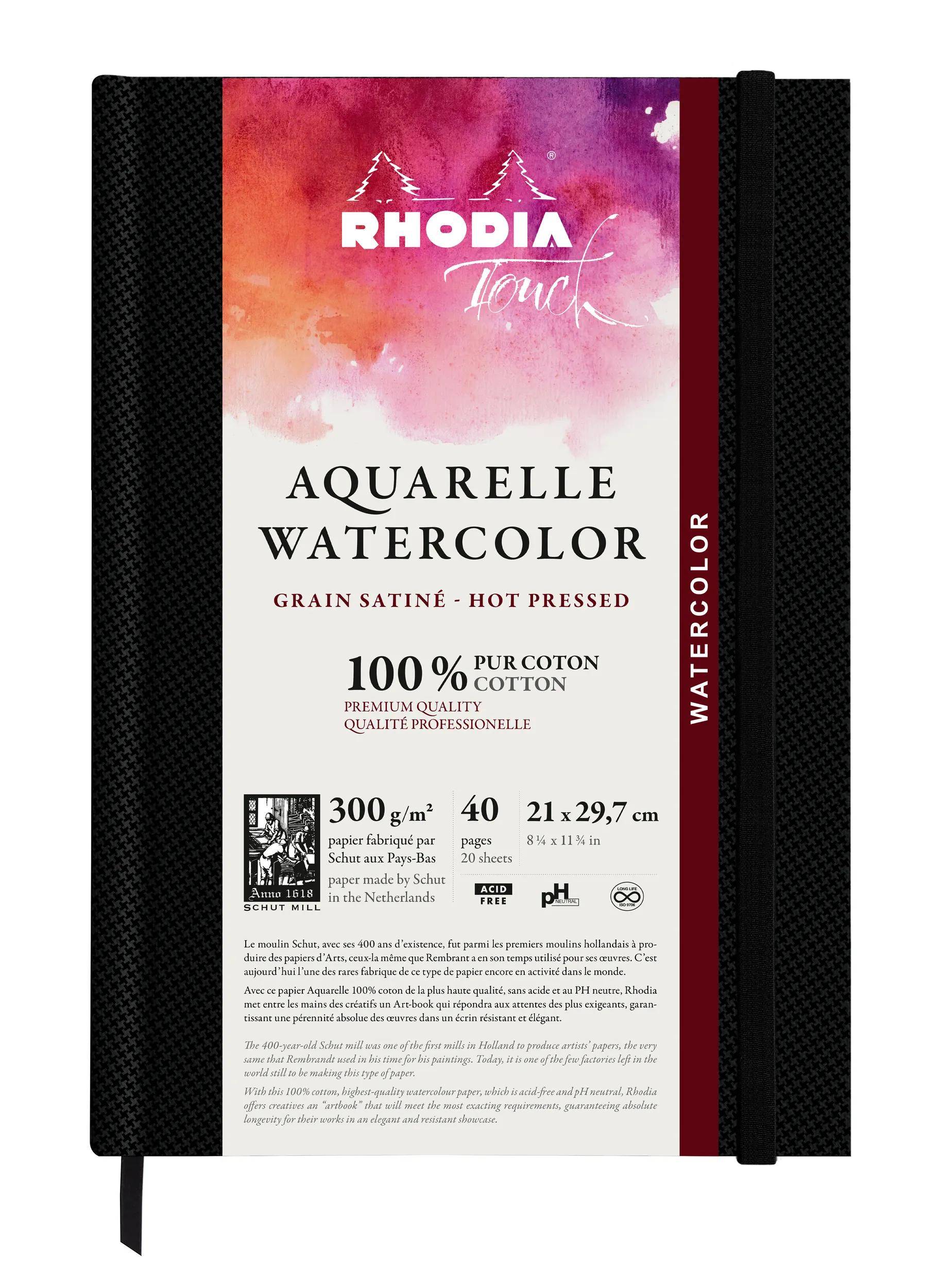 Rhodia Touch, Watercolor Book A4, Papier 100% Hadern 300g, 20 Bl Schwarz 116159C