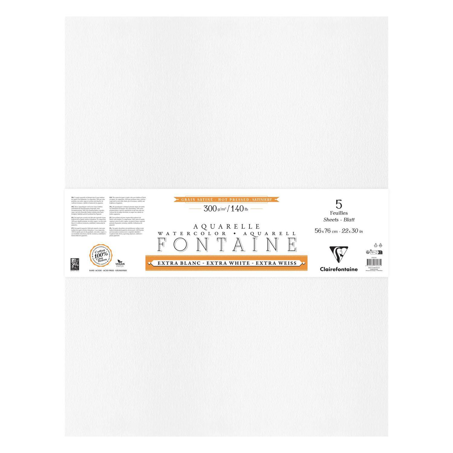 Clairefontaine Aquarellpapier 5 Blatt Bogen mit 4-seitigem Büttenrand - 976033C