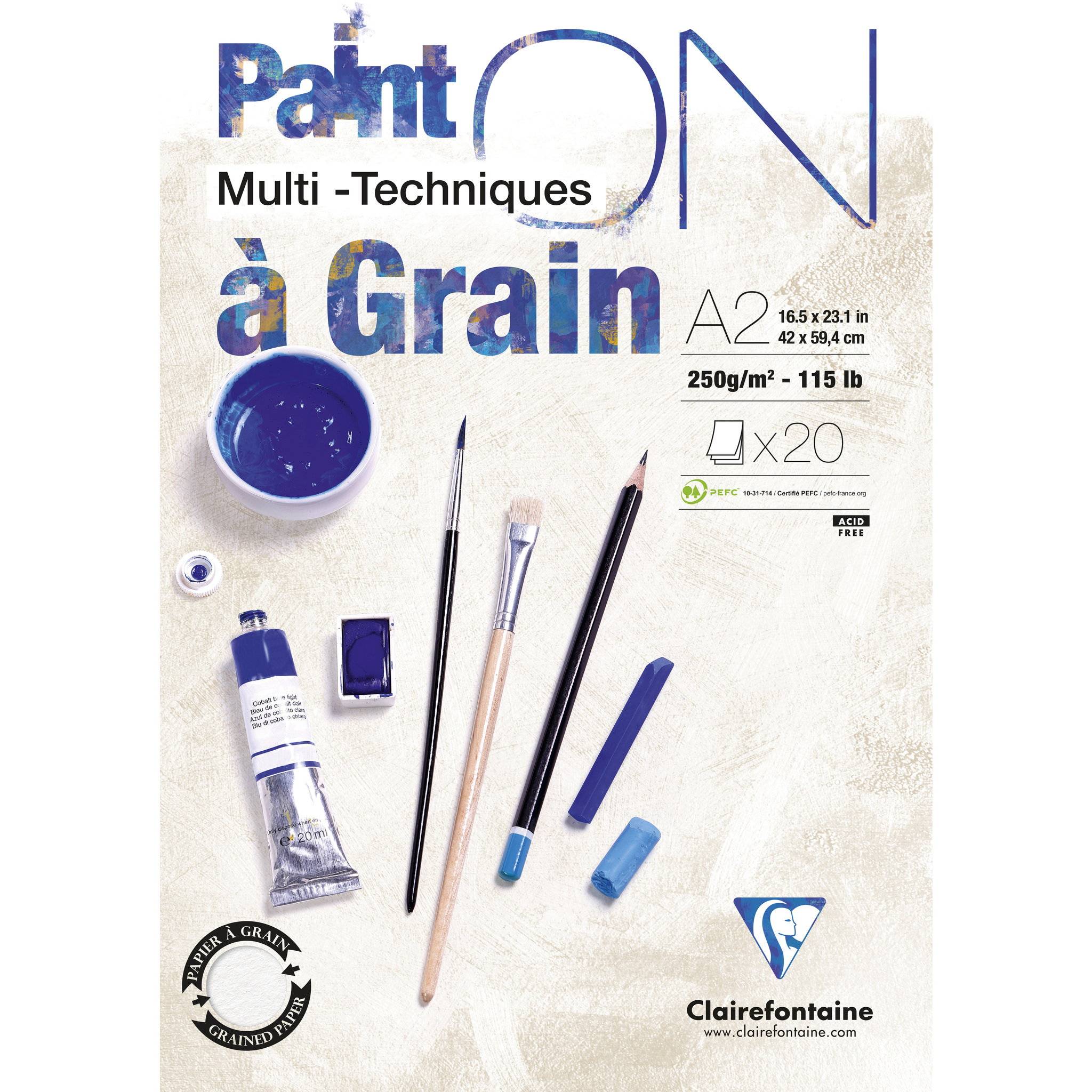 Clairefontaine PaintON à grain/gekörnt, Block A2, 20 Blatt weiß 975051C