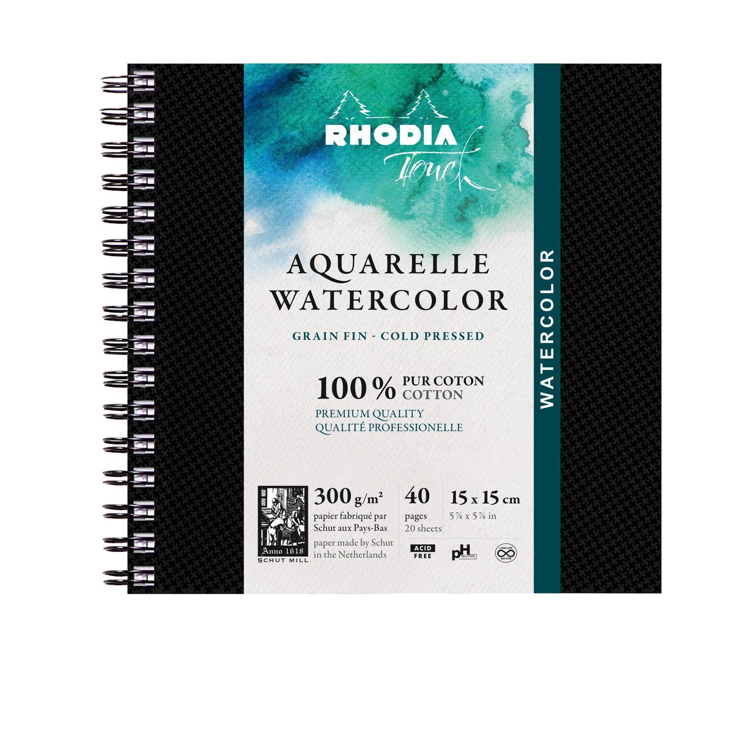 Rhodia Watercolor Book, Papier 100% Hadern 300g, 20 Bl, 15x15 cm Schwarz 116150C