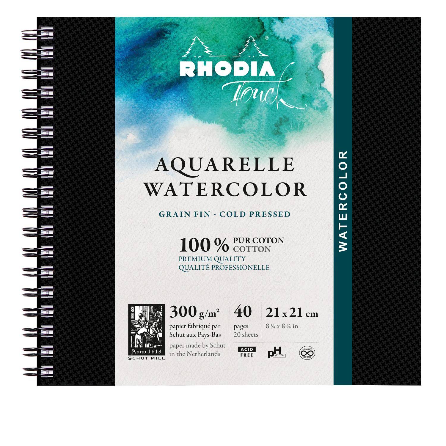 Rhodia Watercolor Book, Papier 100% Hadern 300g, 20 Bl, 21x21 cm Schwarz 116151C