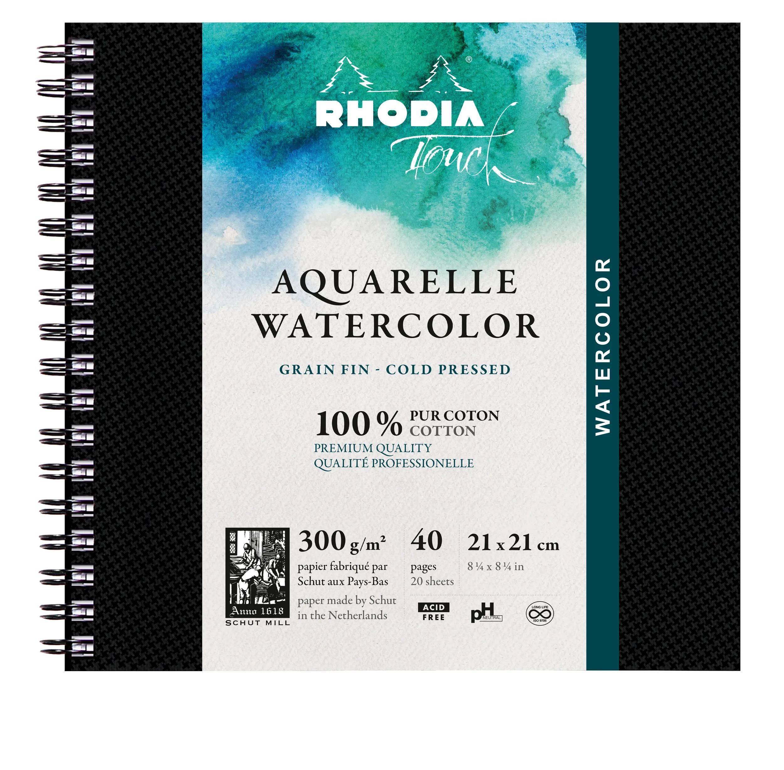 Rhodia Watercolor Book, Papier 100% Hadern 300g, 20 Bl, 21x21 cm Schwarz 116151C
